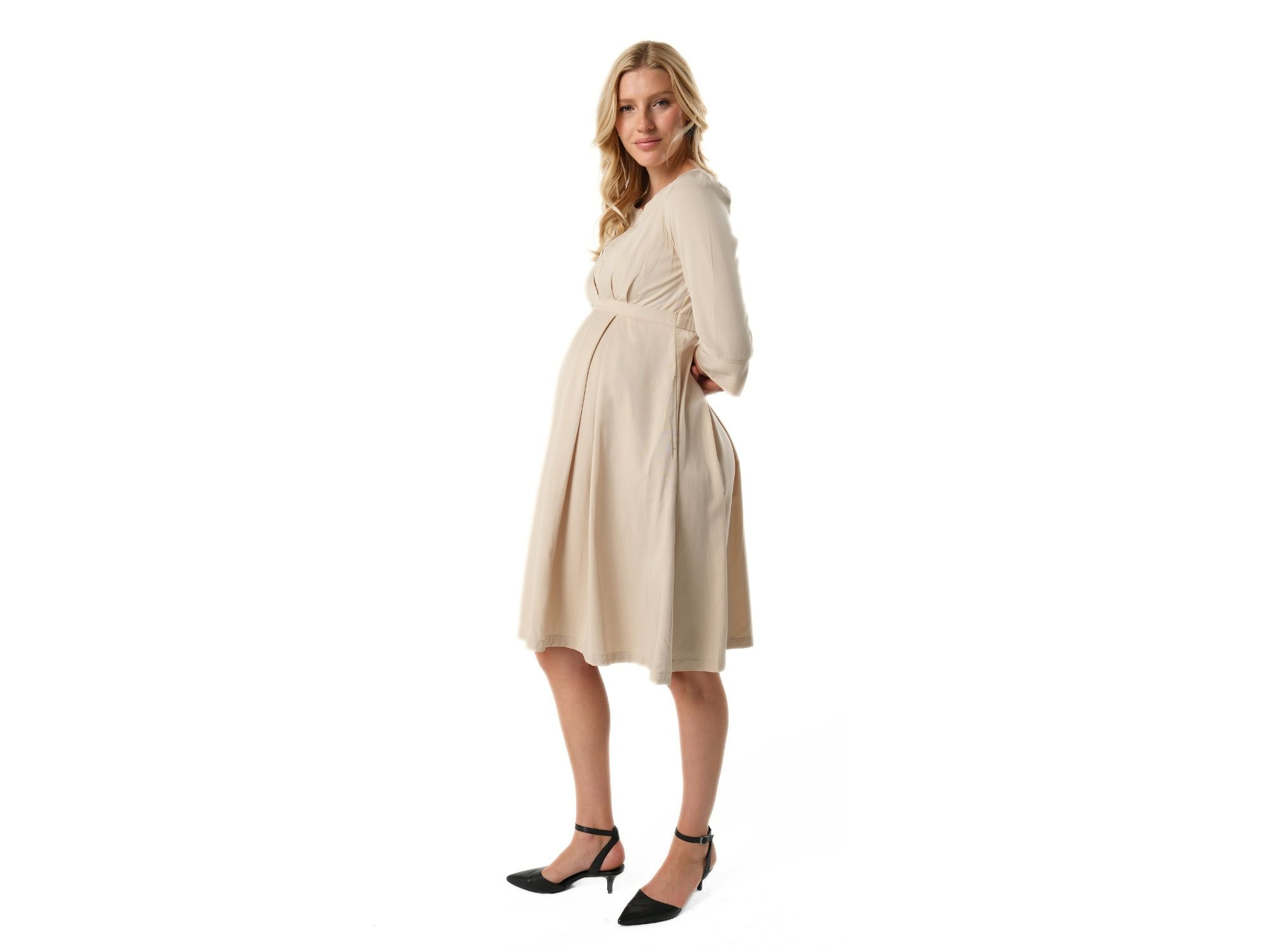 Women's Empire Waist Maternity & Nursing Midi Tea Dress in TENCEL (Regular & Petite) — Image 8