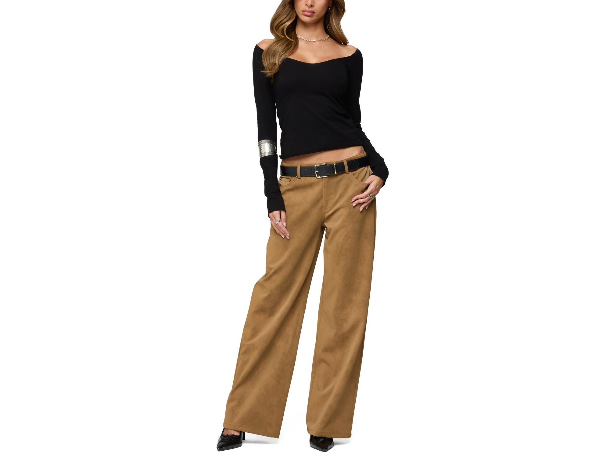 Stacey Low Rise Faux Suede Pants — Image 3