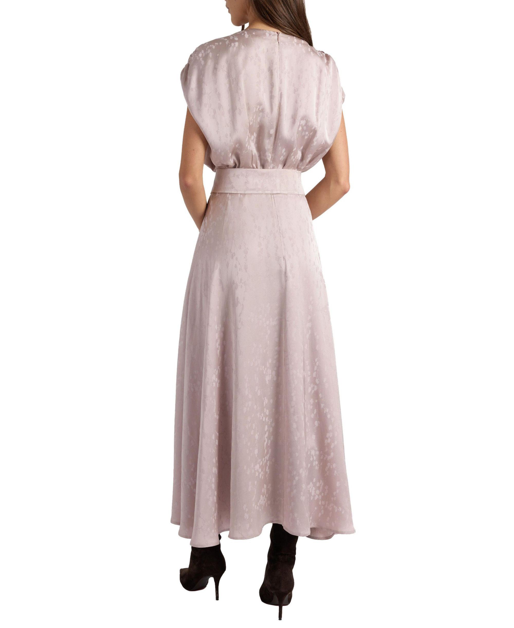 Talia Cap Sleeve Midi Fit and Flare Dress in Tonal Jacquard — Image 4