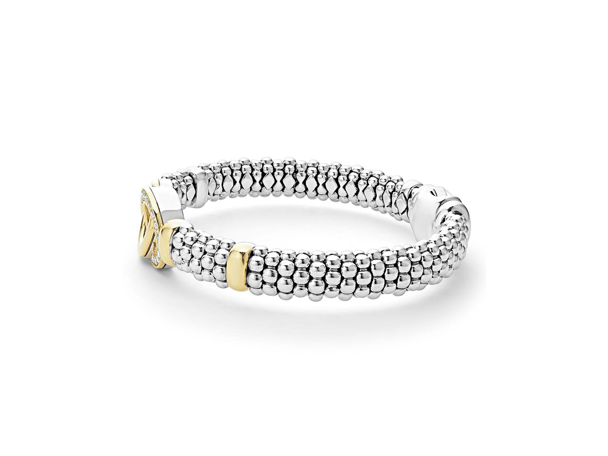 18K Yellow Gold & Sterling Silver Signature Caviar Diamond Interlocking Circle Beaded Bracelet — Image 4