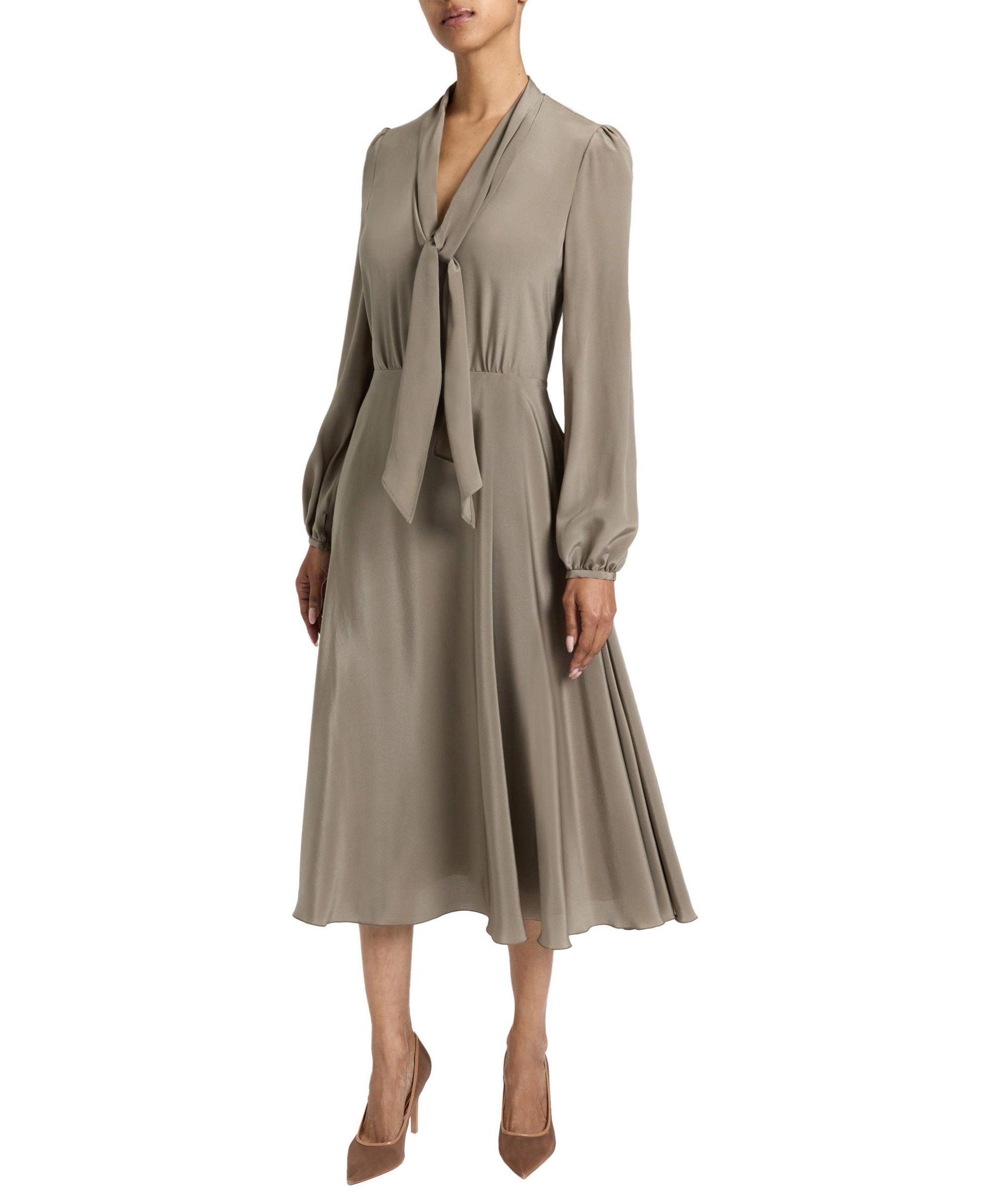 Jenn Silk Midi Dress with Drop Neck Tie — Image 4