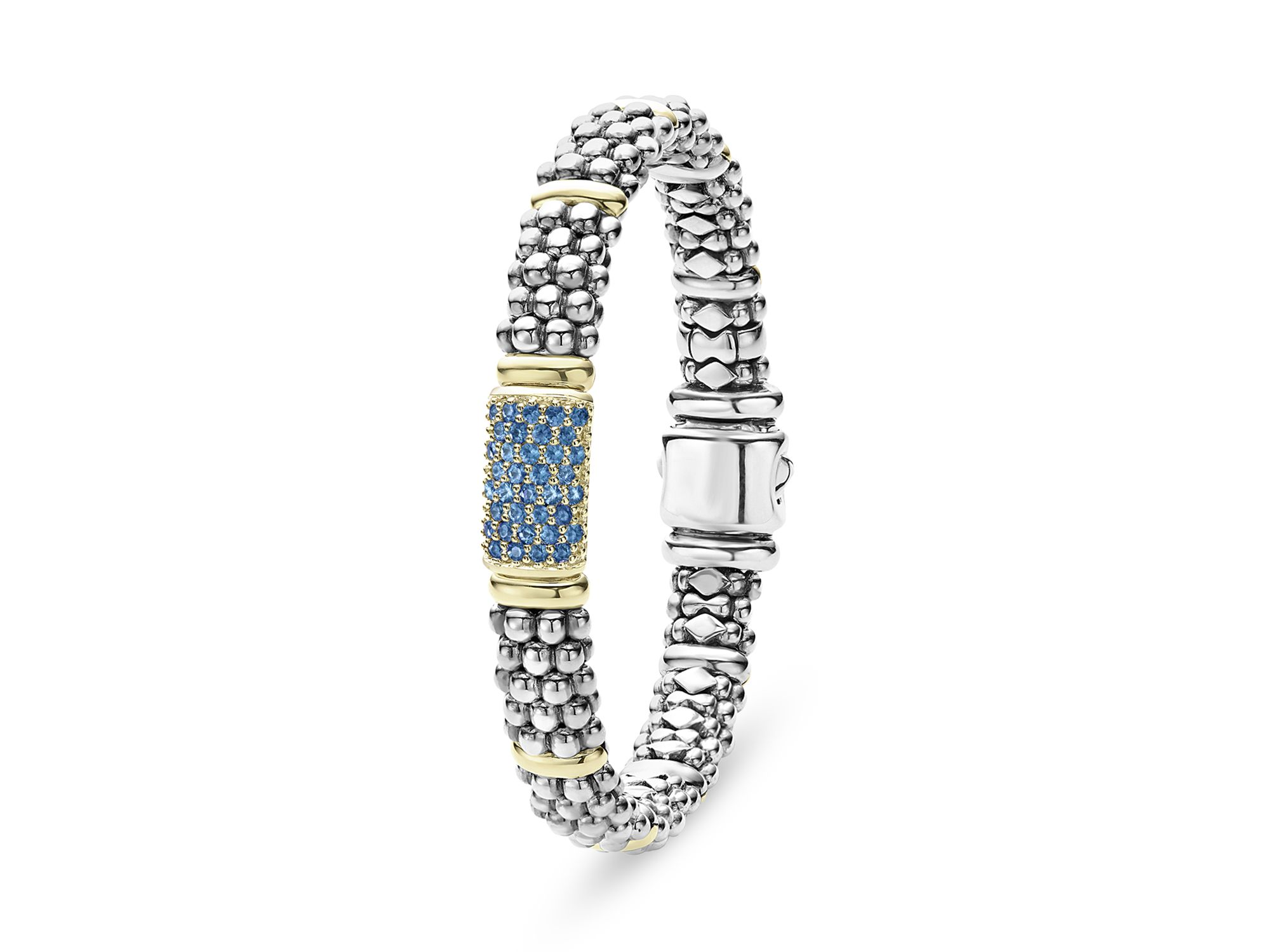 18K Yellow Gold & Sterling Silver Signature Caviar Blue Sapphire Pavé Link Bracelets — Image 3