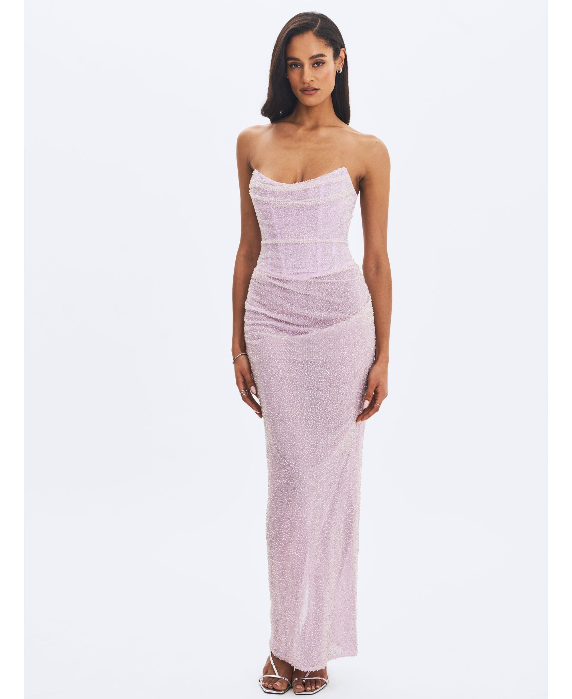 Raylee Beaded Mesh Strapless Sheath Maxi Dress — Image 5