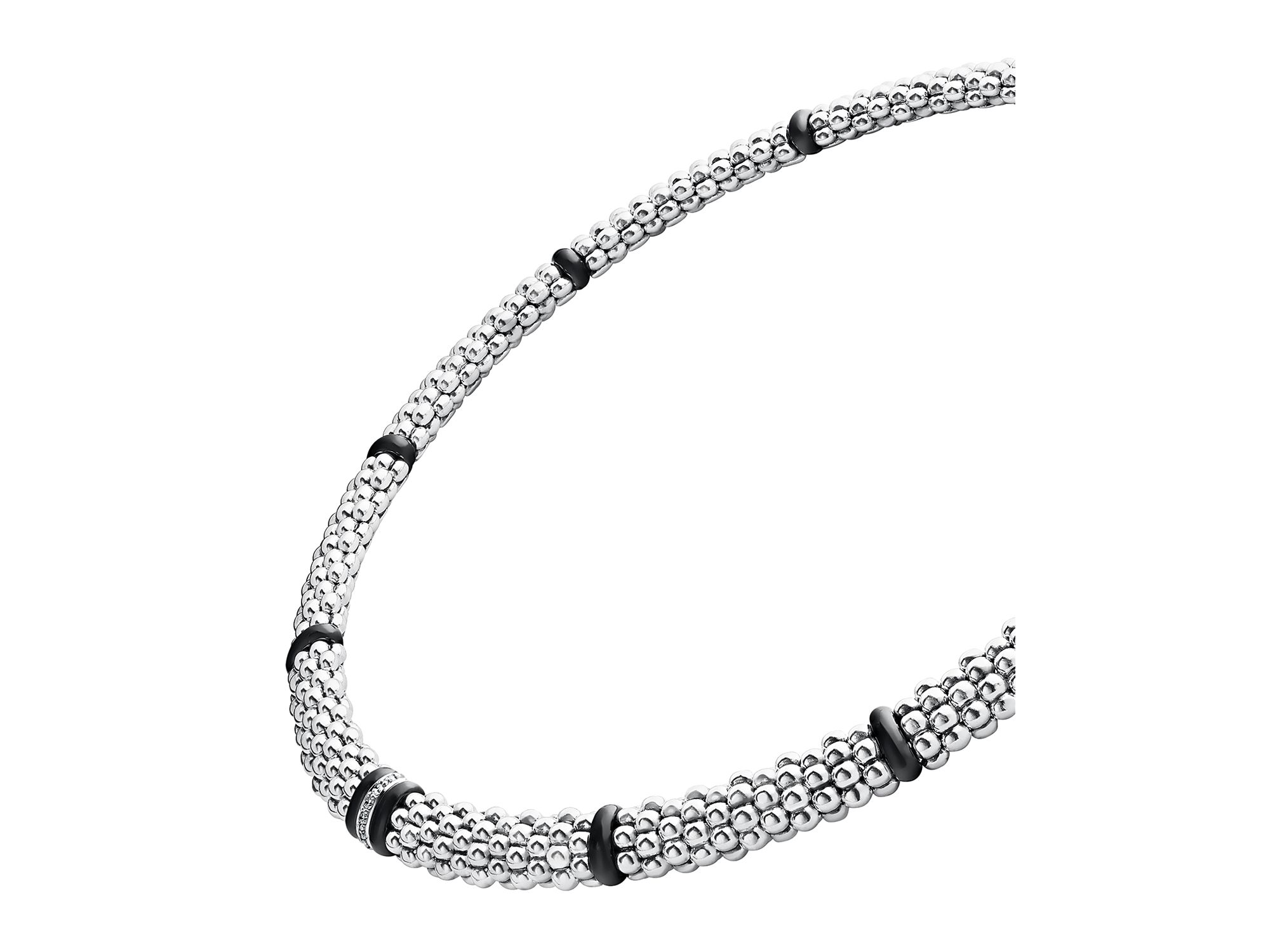 Sterling Silver Black Caviar Diamond & Ceramic Station Necklace, 16" — Image 4
