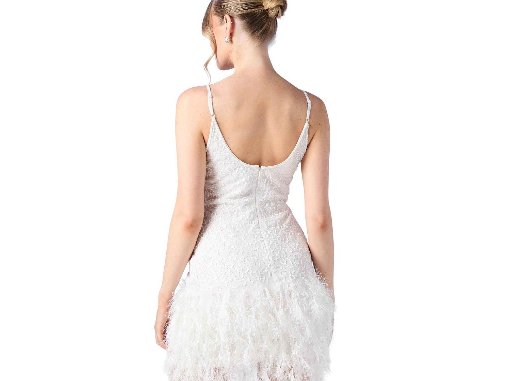 Embellished Feather Bridal Mini Dress — Image 3