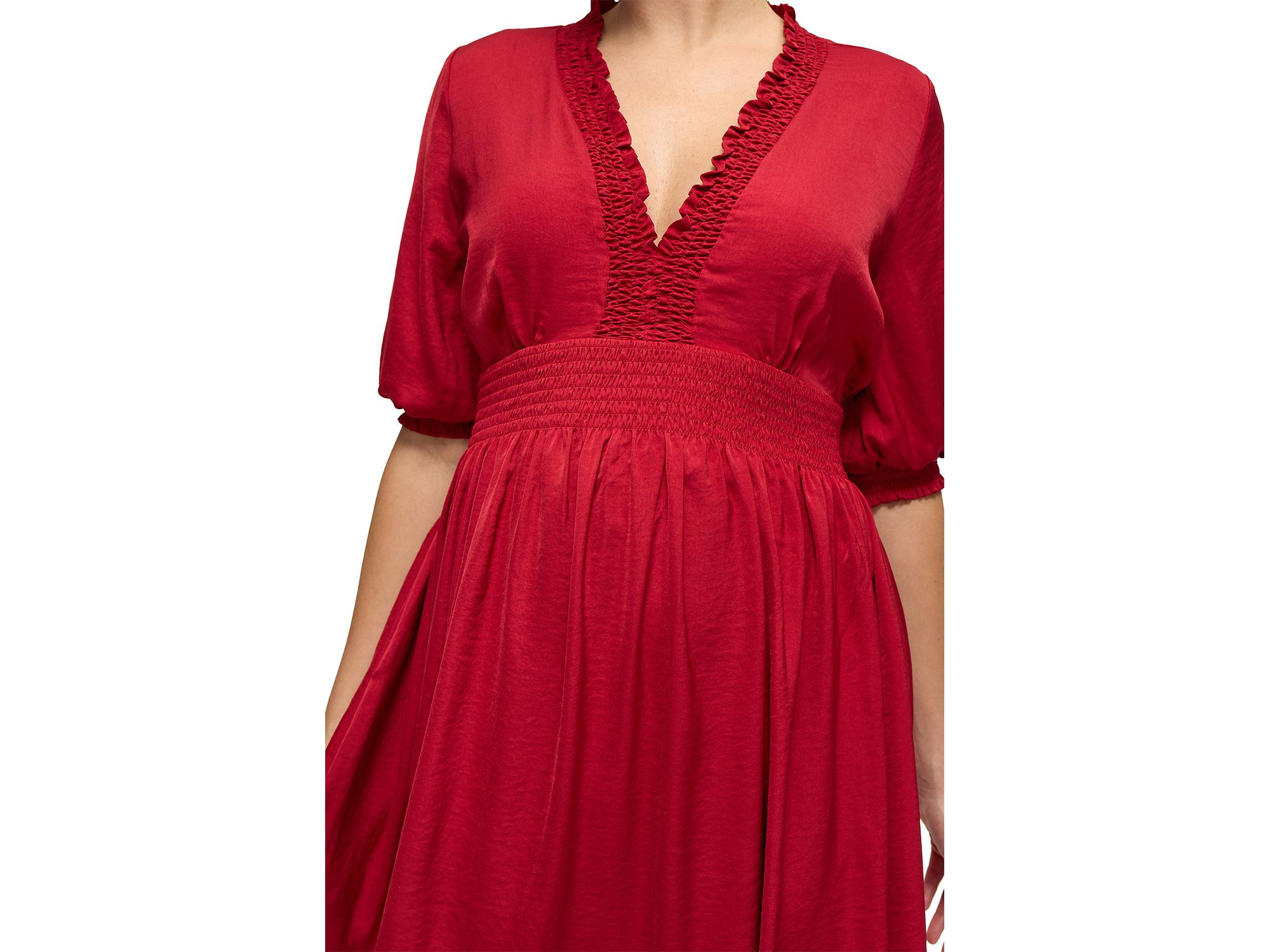 Deep V Smocked Maternity Dress — Image 3