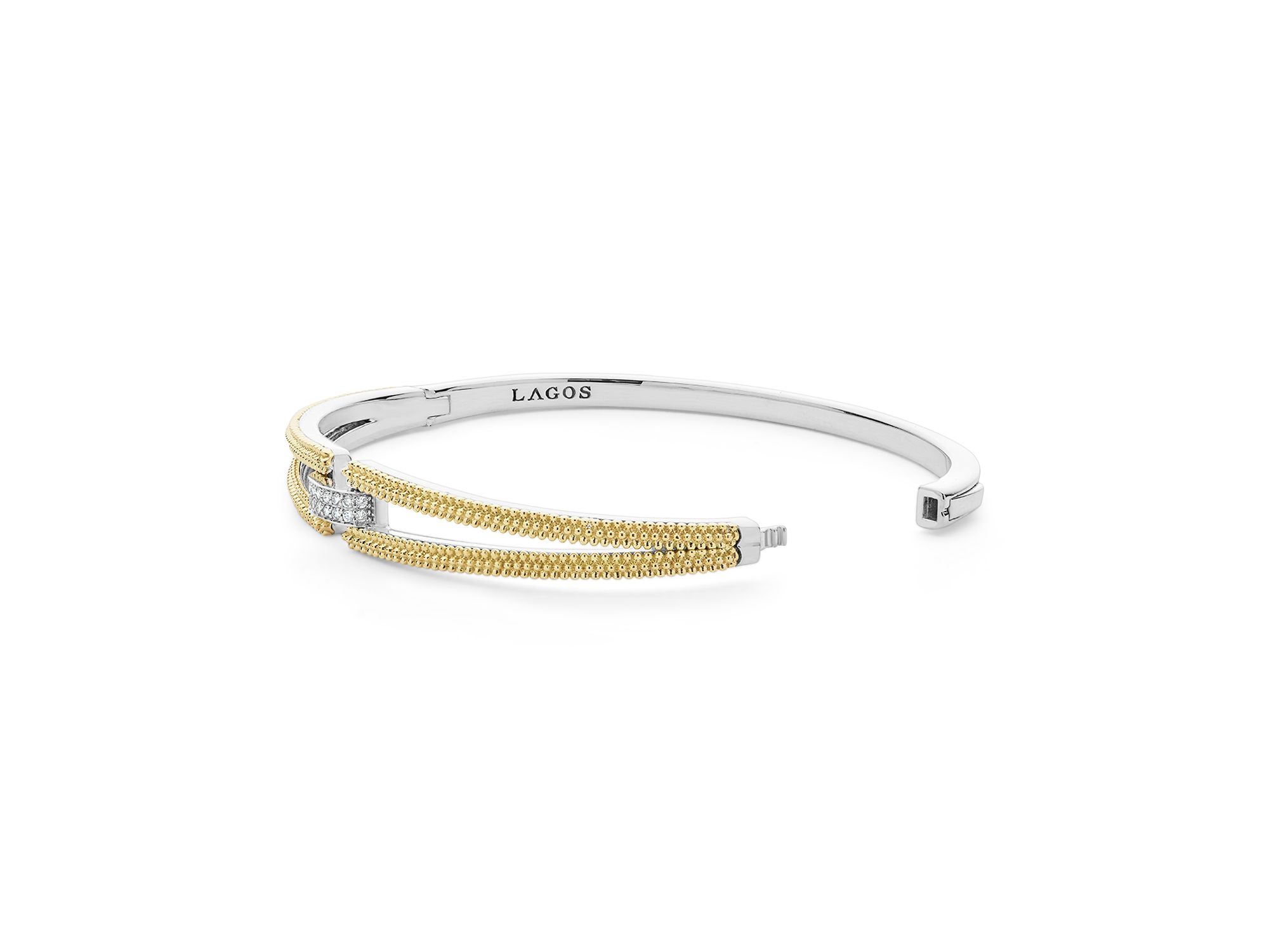 18K Yellow Gold & Sterling Caviar Lux Clip Diamond Pavé Bangle Bracelet - Exclusive — Image 6