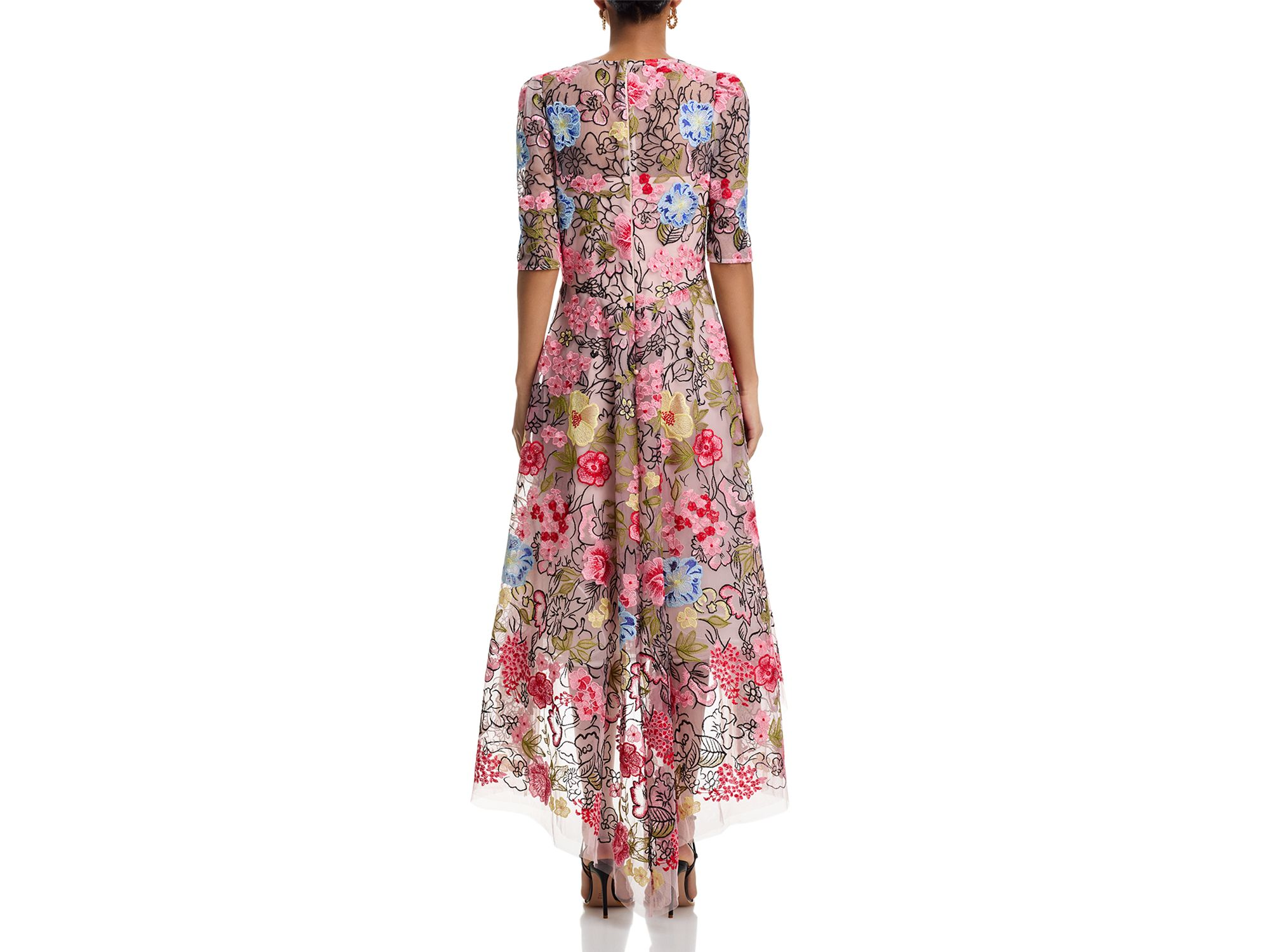Embroidered Floral High Low Fit and Flare Dress — Image 3