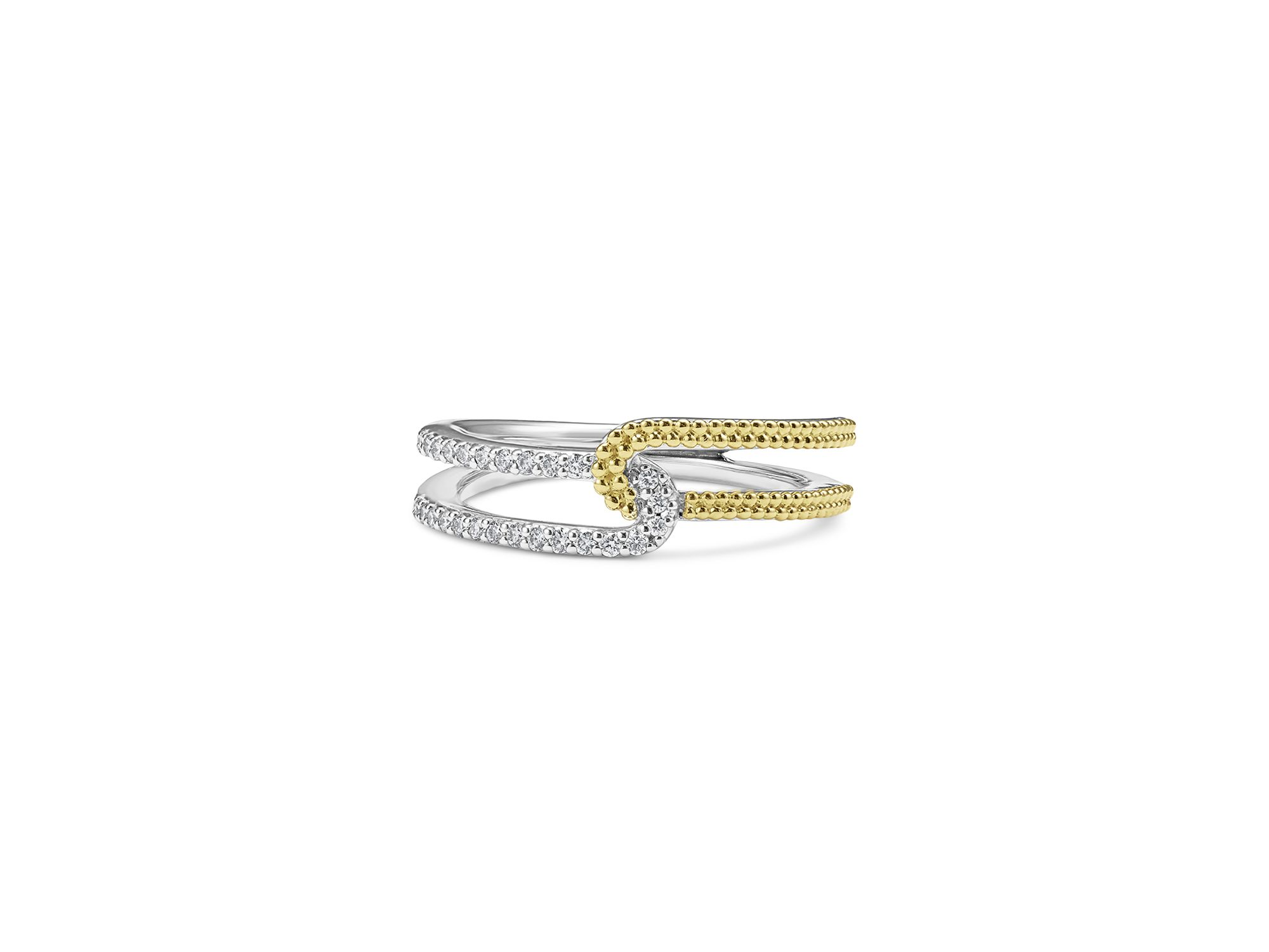18K Yellow Gold & Sterling Silver Caviar Lux-Clip Diamond Small  Statement Ring - Exclusive — Image 3