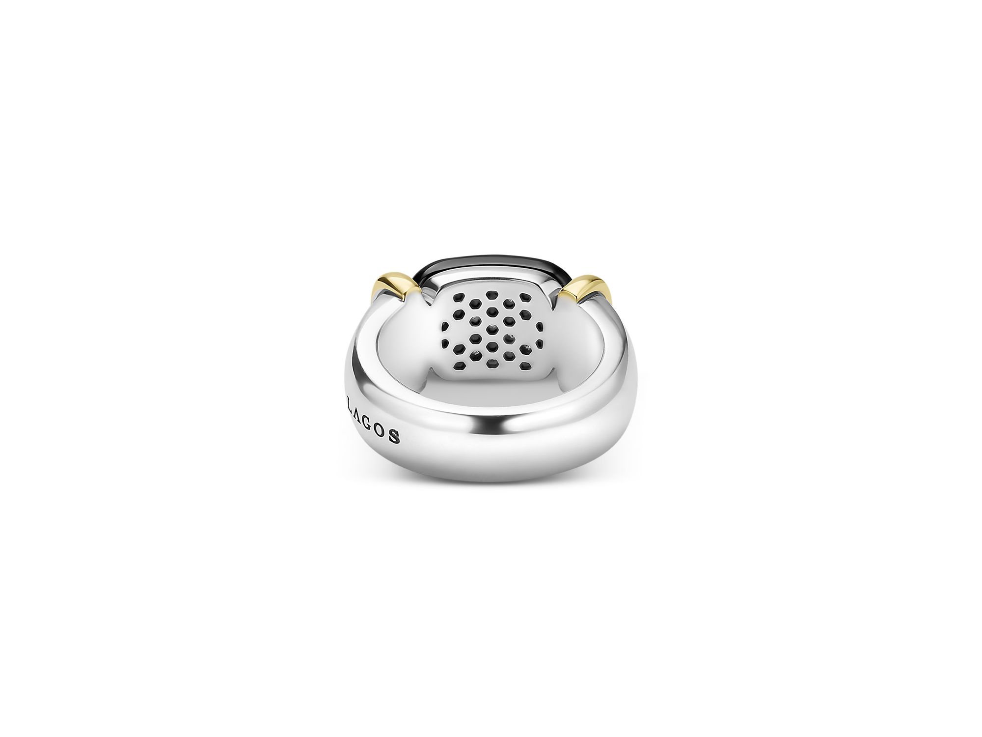 18K Yellow Gold & Sterling Black Caviar Diamond & Black Ceramic Cluster Ring — Image 4