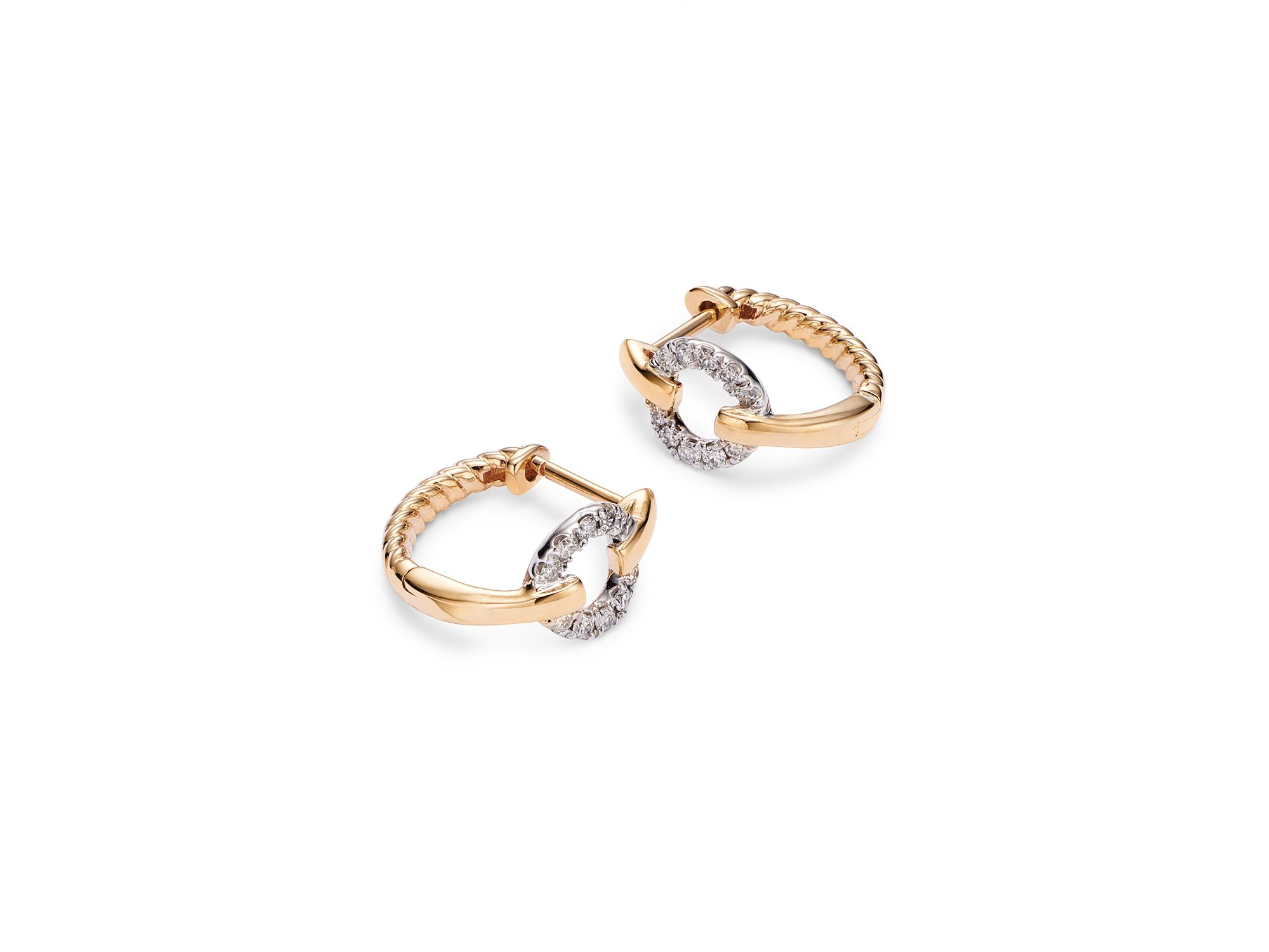 Diamond Circle Huggie Hoop Earrings in 14K White and Yellow Gold, 0.15 tcw — Image 4