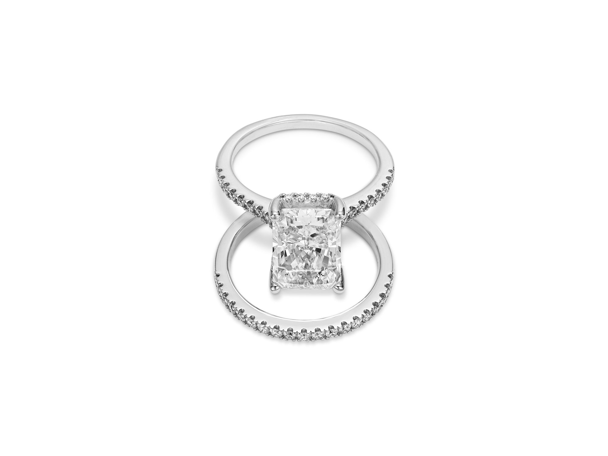 Certified Lab Grown Diamond Radiant Cut & Round Bridal Set in 18K White Gold, 4.50 tcw — Image 4
