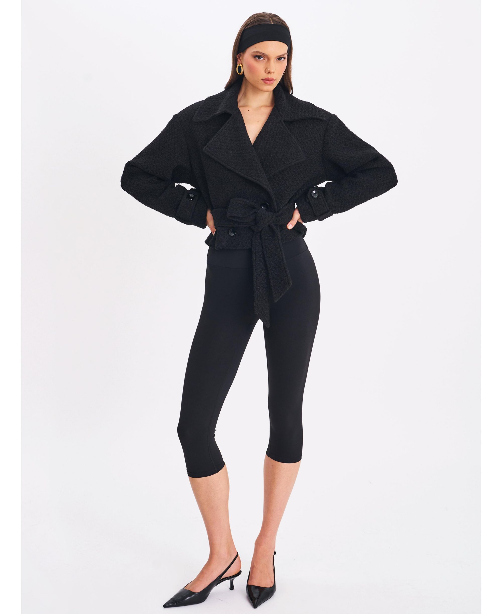 Dara Wool Blend Cropped Double-Breasted Belted Coat — Image 7