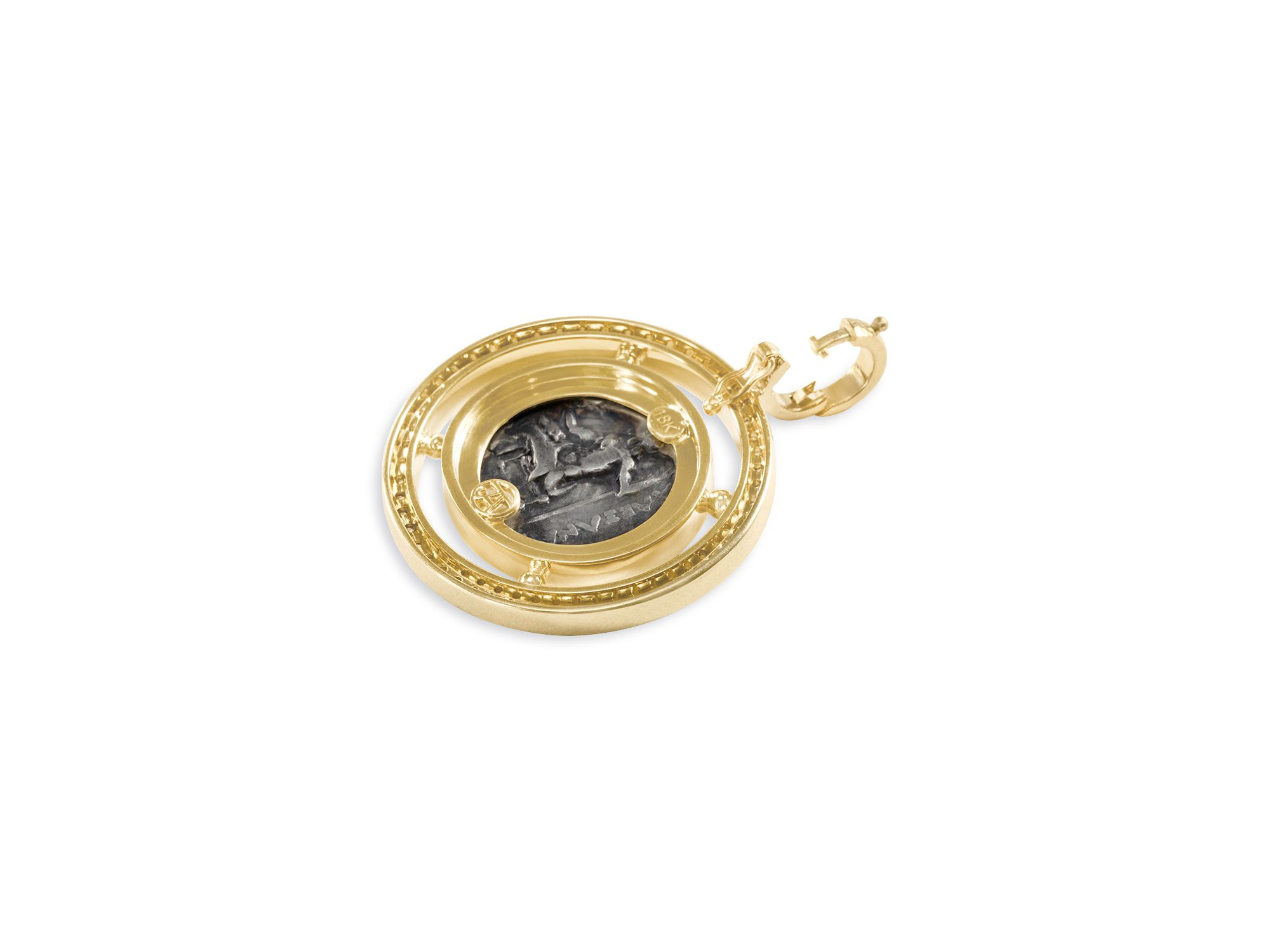 18K Yellow Gold Diamond Alexander the Great Coin Pendant — Image 4
