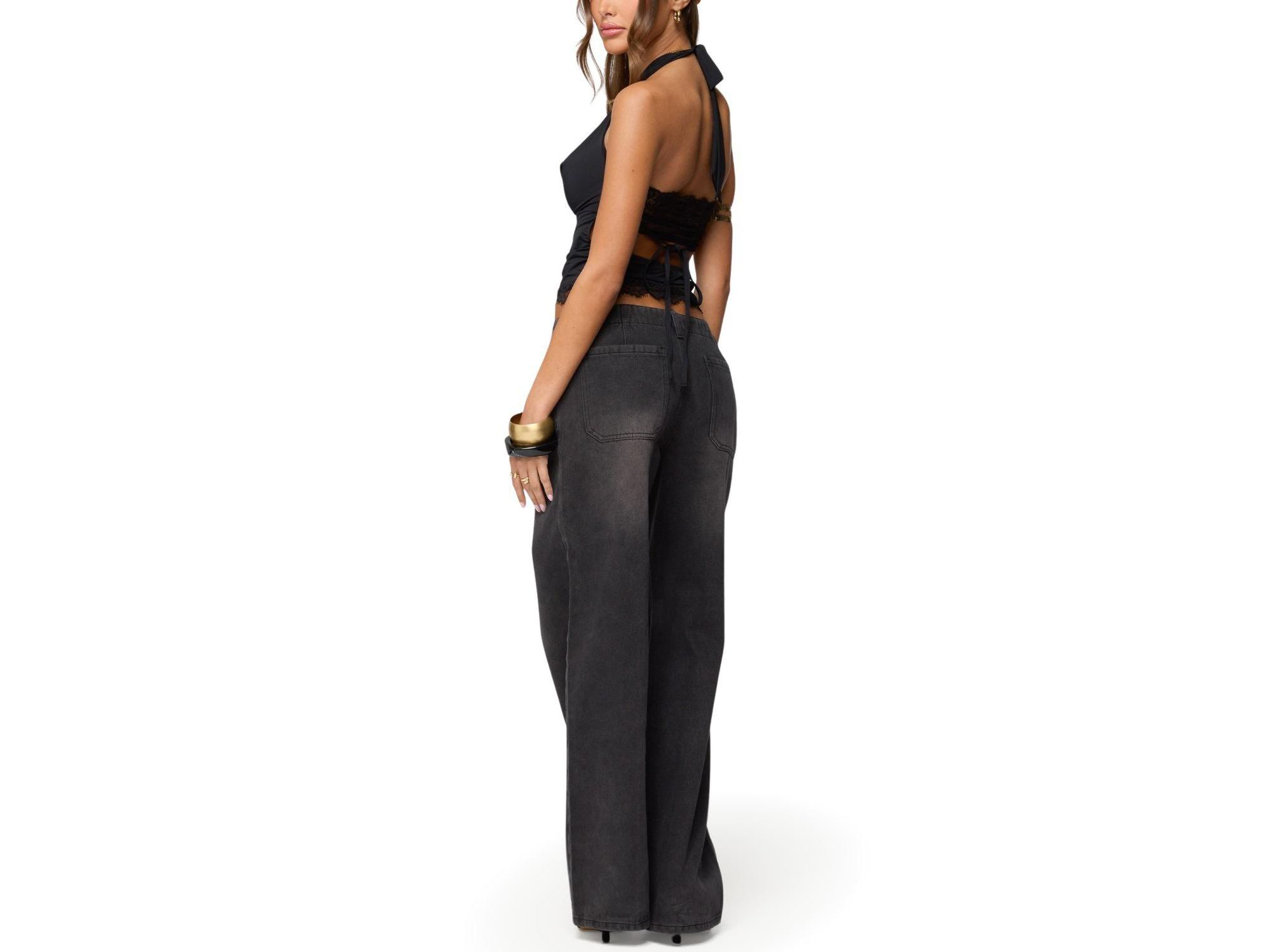 Aliyah Zip Low Rise Black Wash Jeans — Image 5