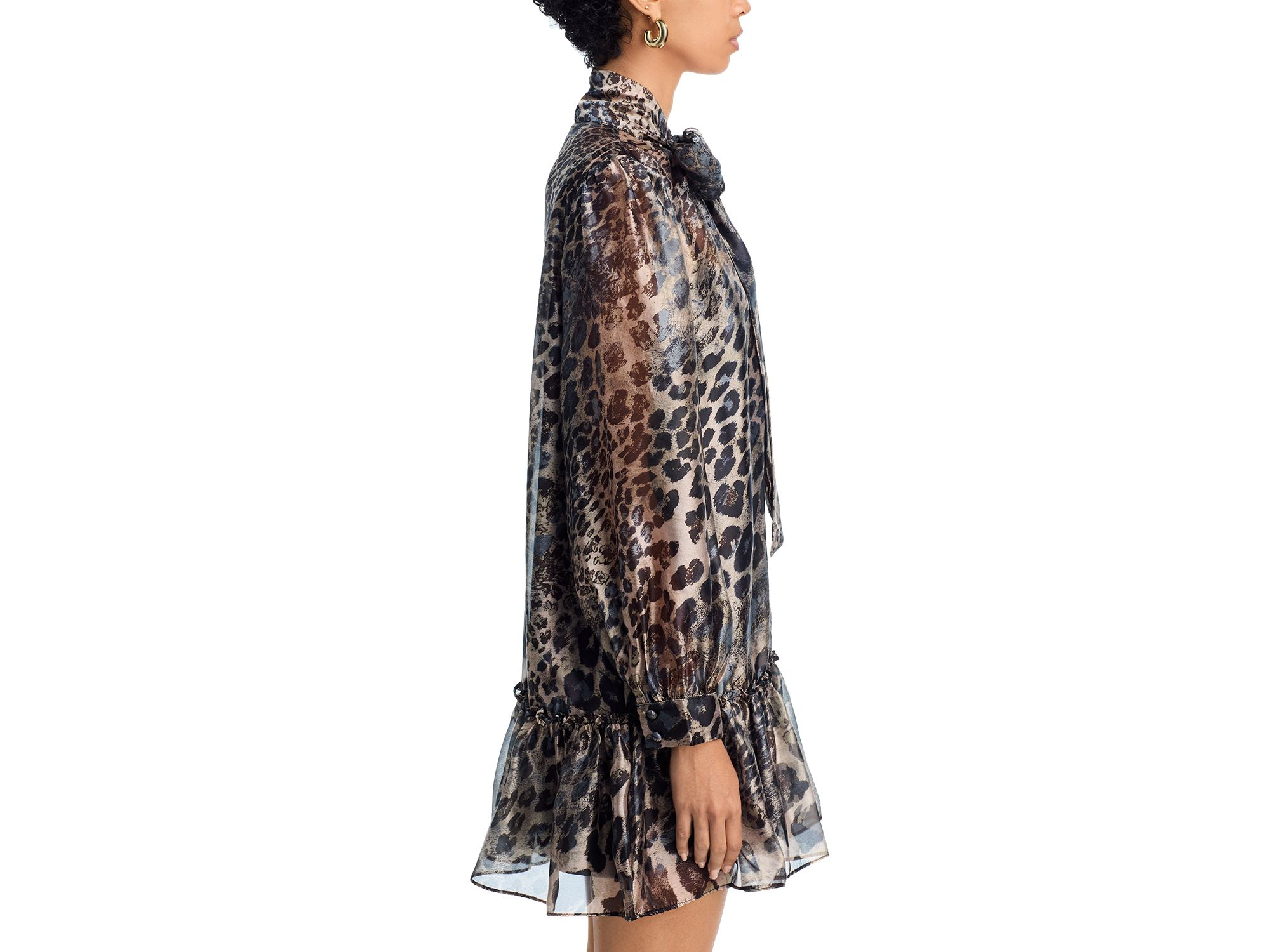 Leopard Tie Neck Long Sleeve Drop Waist Dress - Exclusive — Image 4