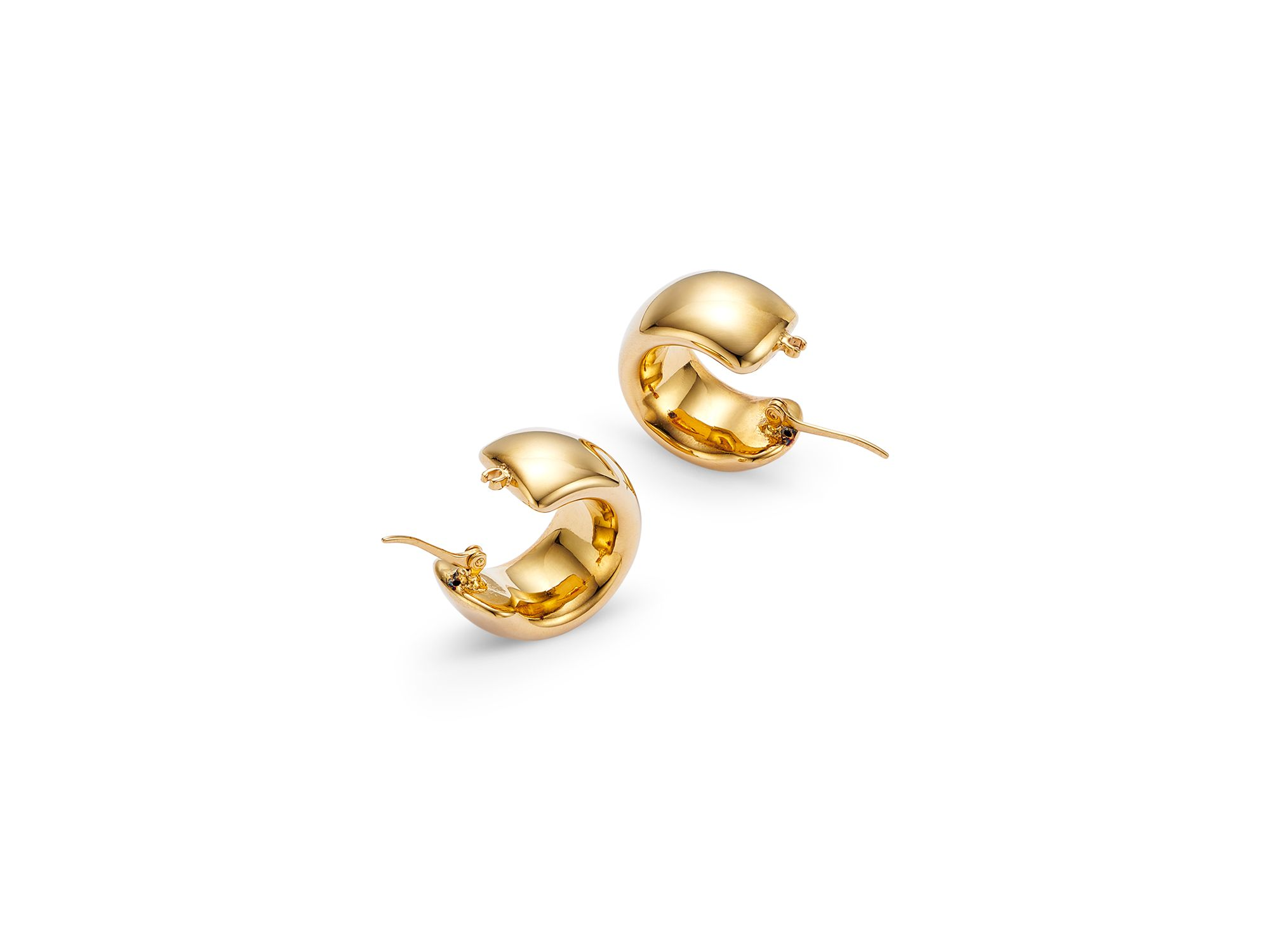14K Yellow Gold Wide Band Polished Hoop Earrings — Image 3
