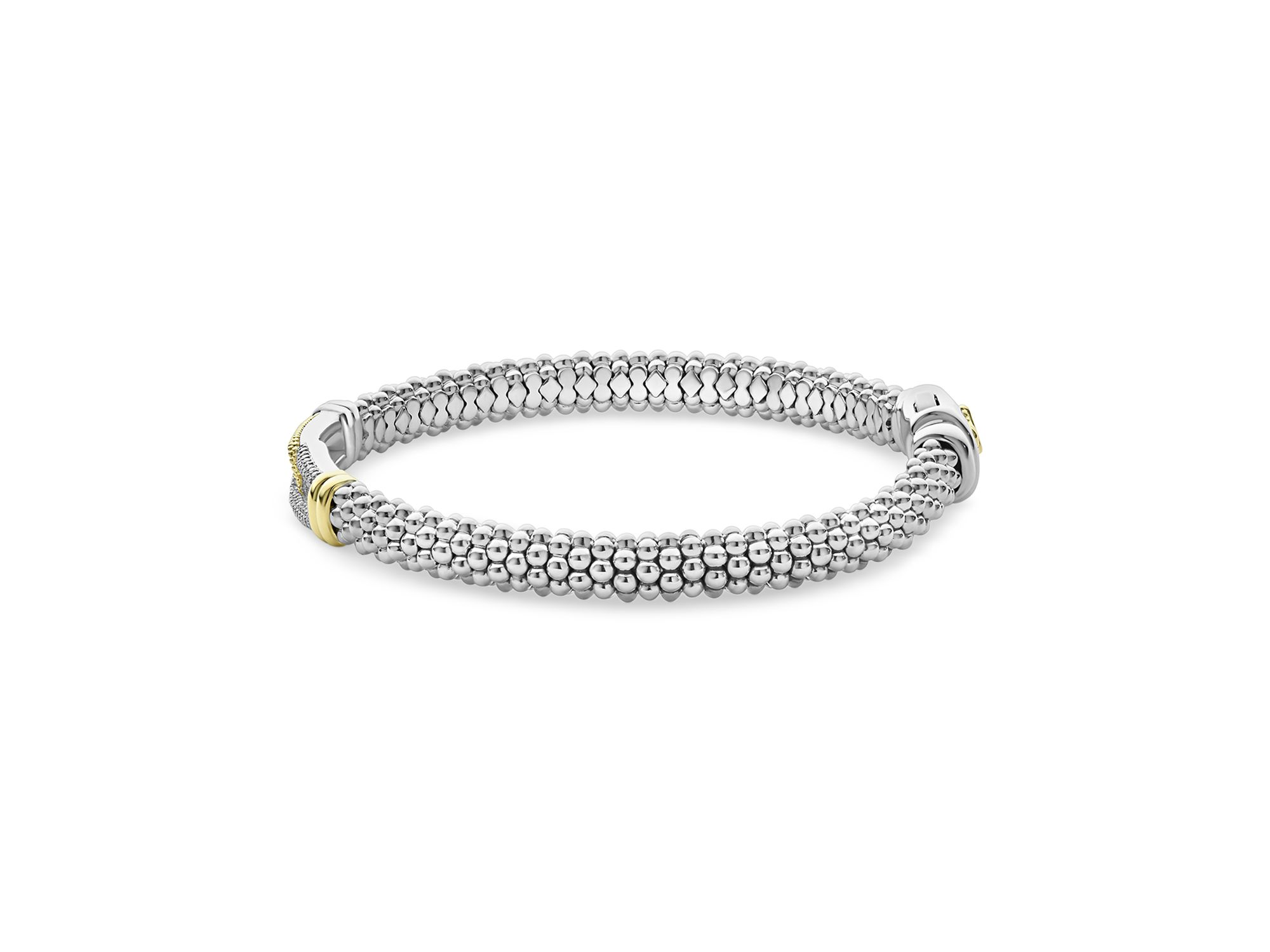 18K Yellow Gold & Sterling Silver Caviar Lux Diamond Interlocking Loop Caviar Bead Clip Bracelet - Exclusive — Image 7
