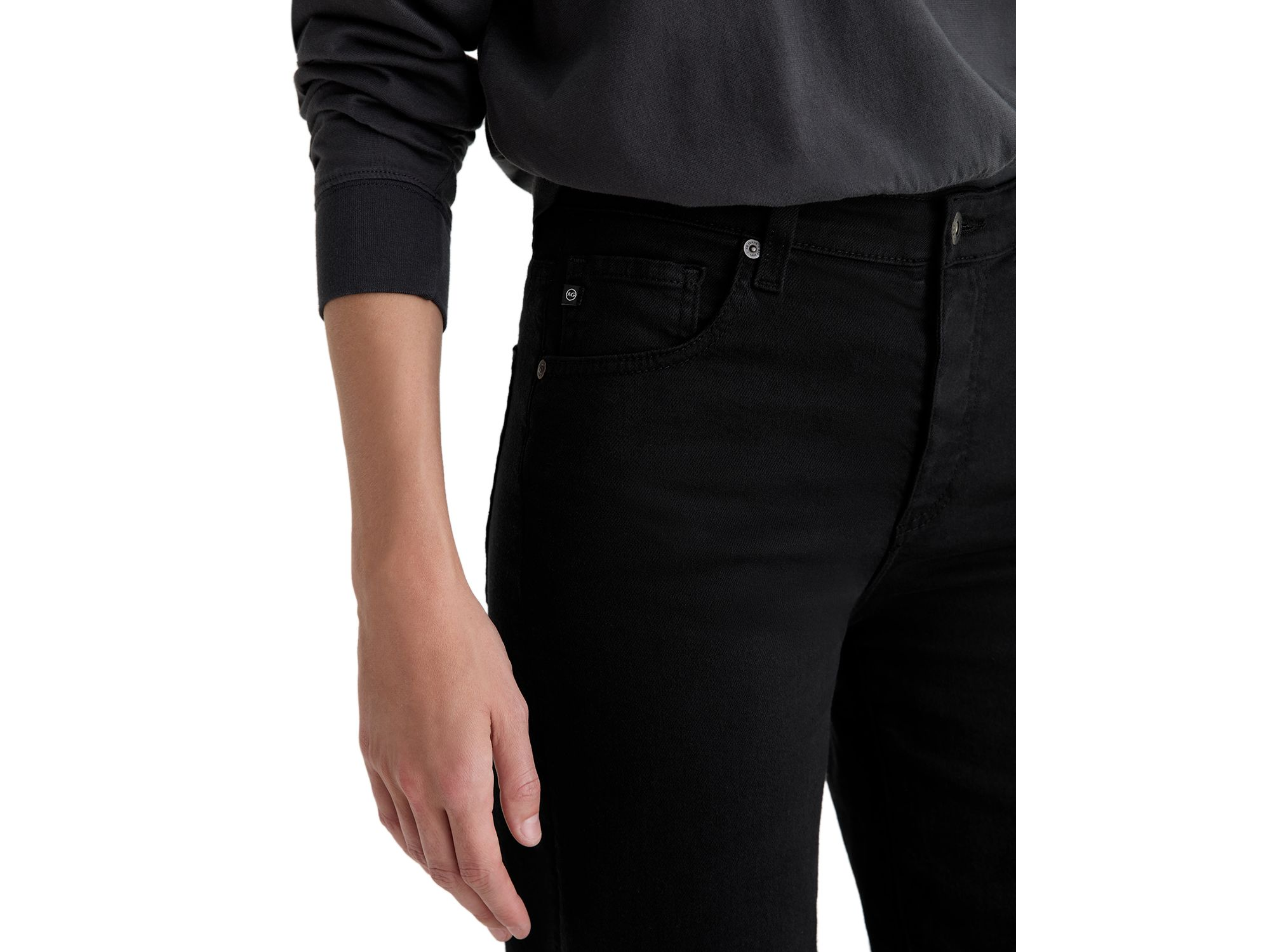 Saige Mid Rise Wide Leg Cropped Jeans in Super Black — Image 3
