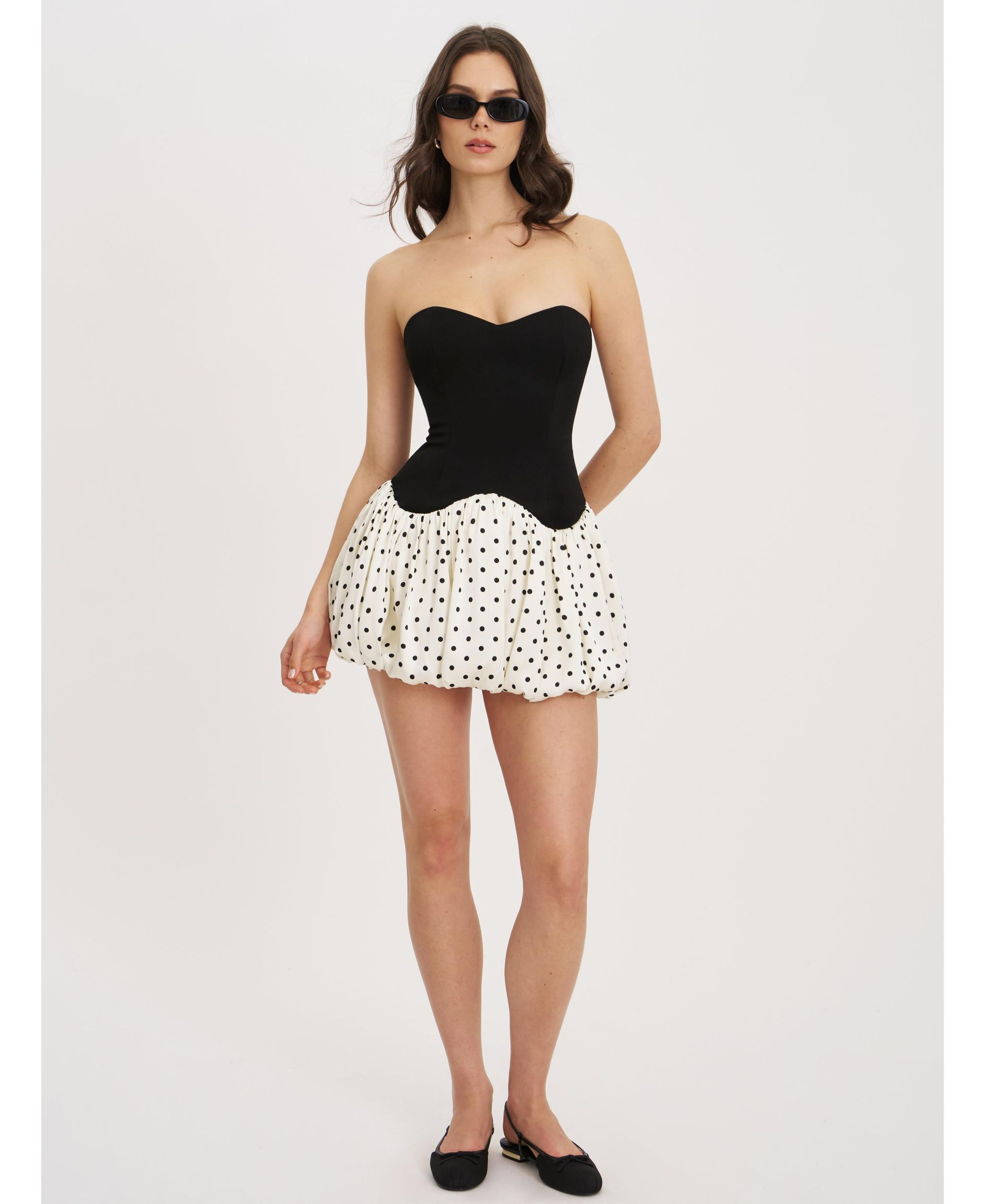 Dahliana Polka Dot Bubble Hem Corset Mini Dress — Image 6