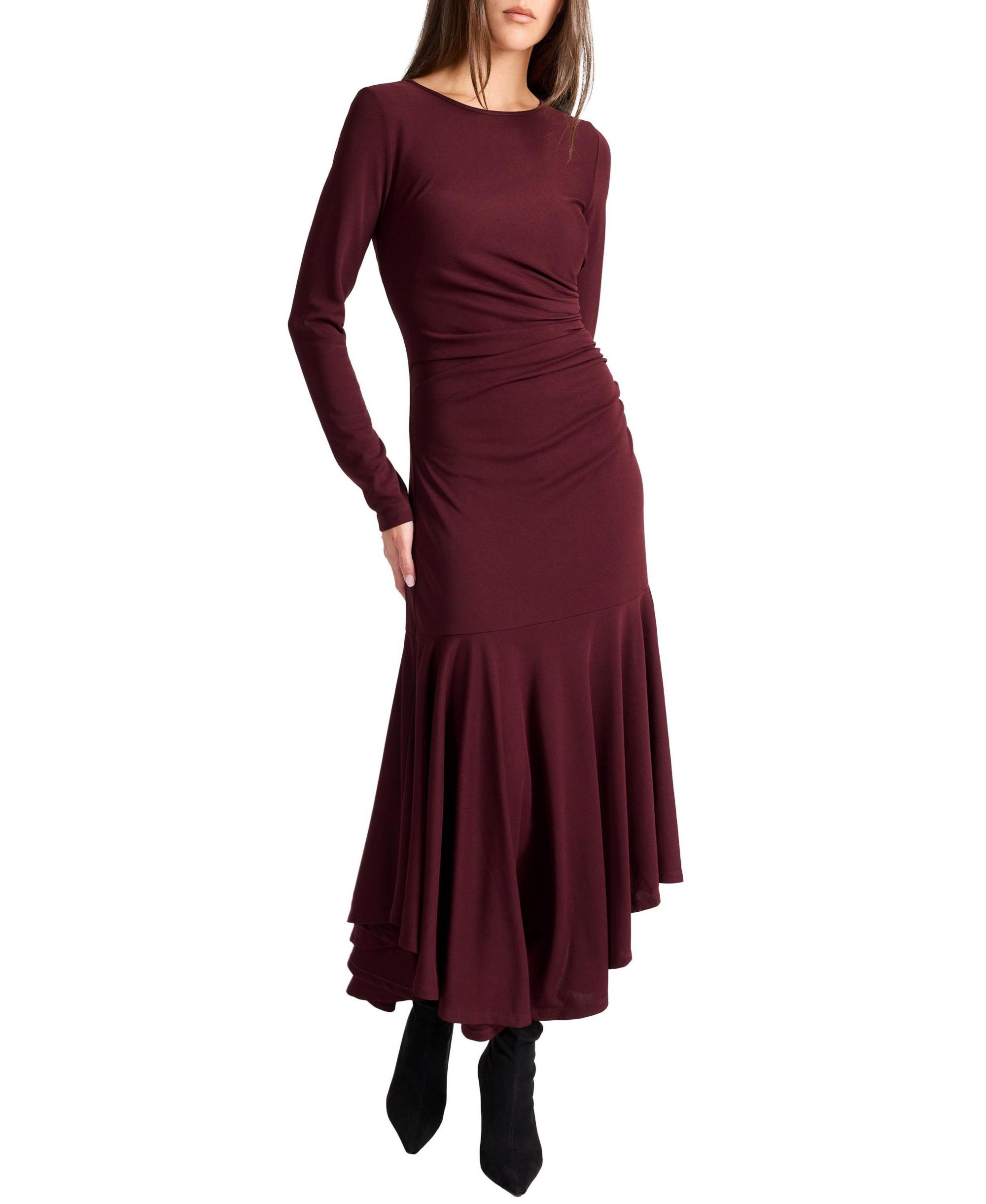 Abigail Long Sleeve Hi Lo Dress with Side Ruching in Fluid Jersey - Image 1