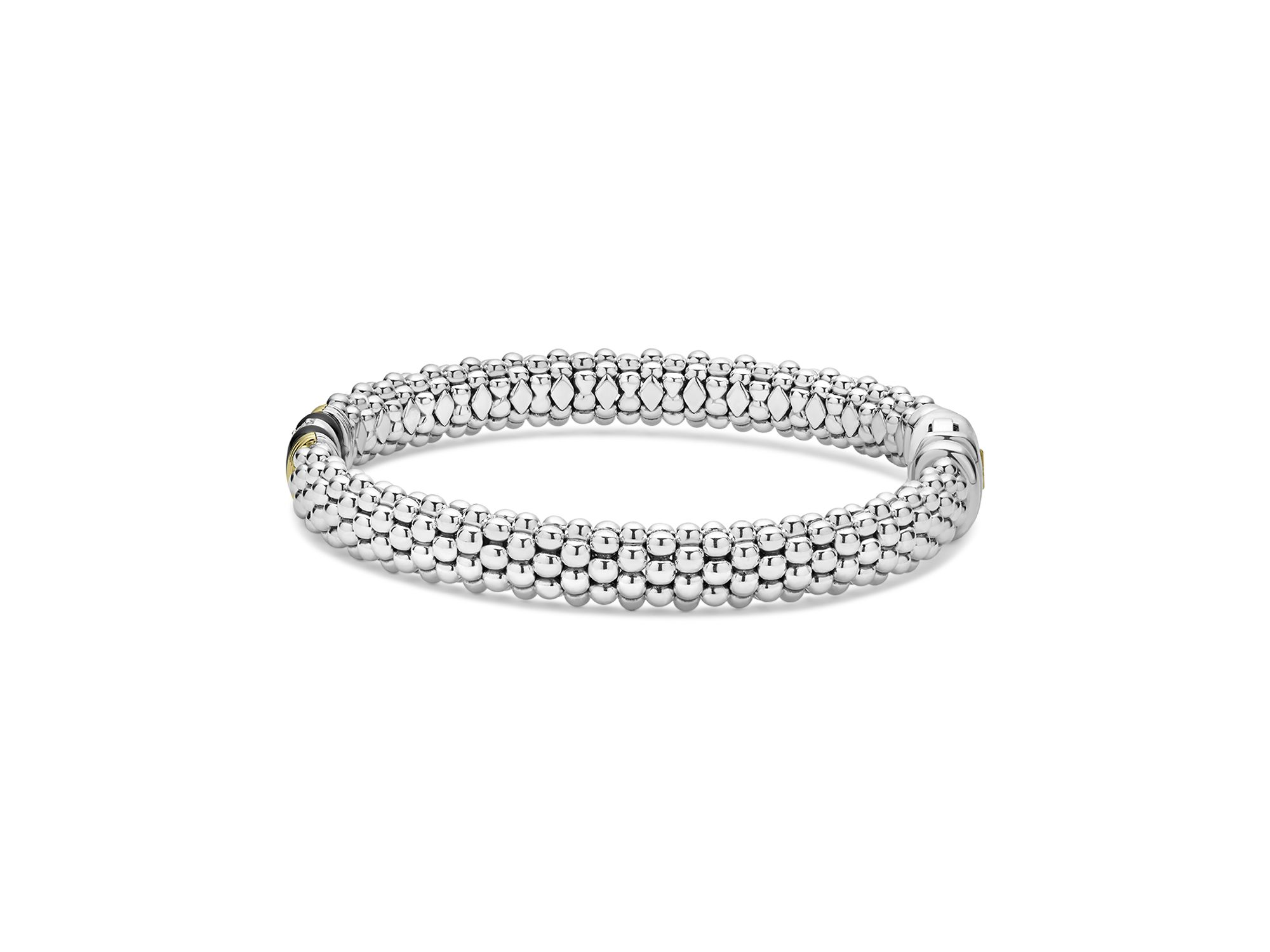 18K Yellow Gold & Sterling Black Caviar Ceramic & Diamond Bead Link Bracelet — Image 5