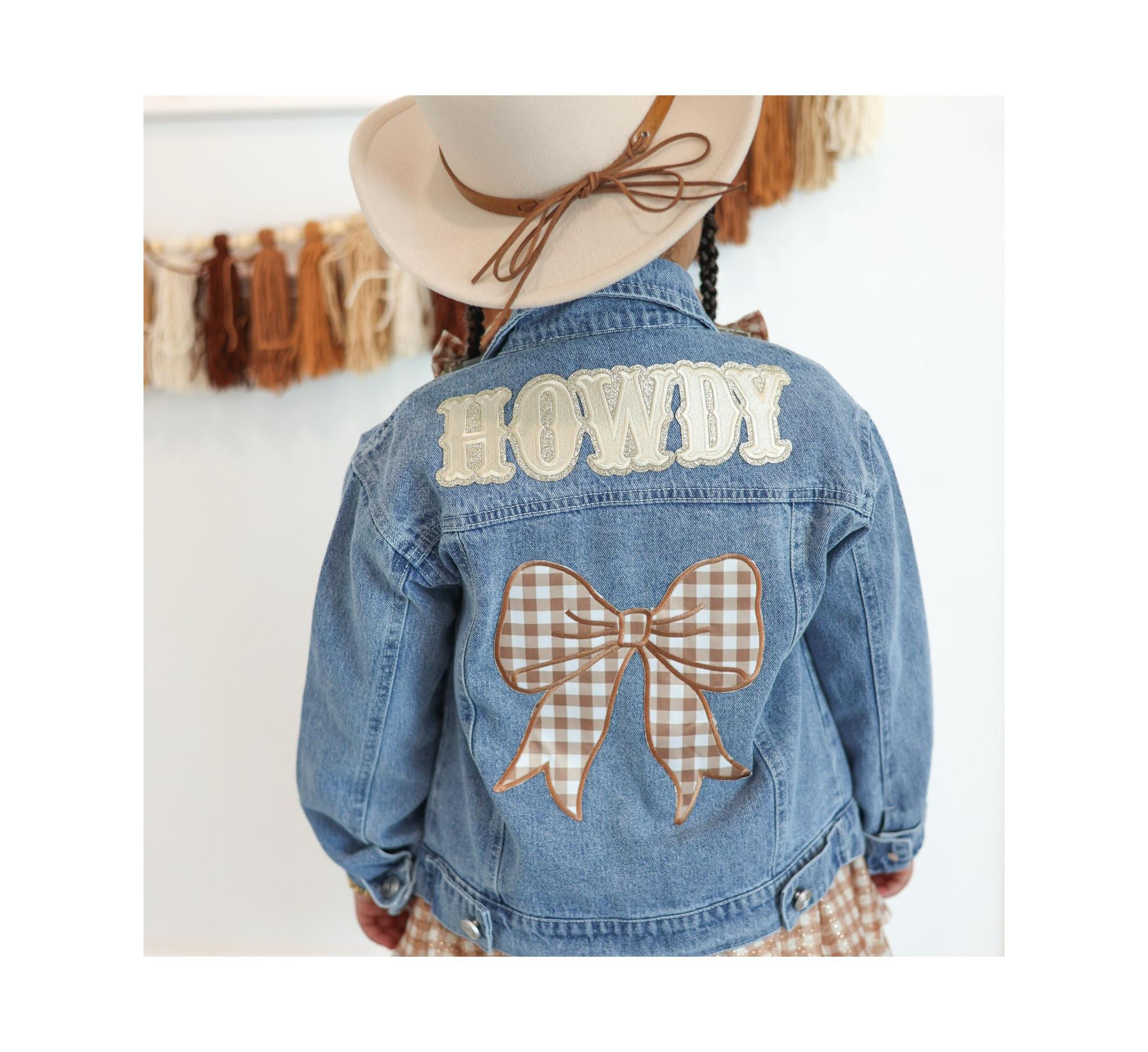 Girls' Howdy Gingham Bow Patch Denim Jacket - Little Kid, Big Kid — Image 4