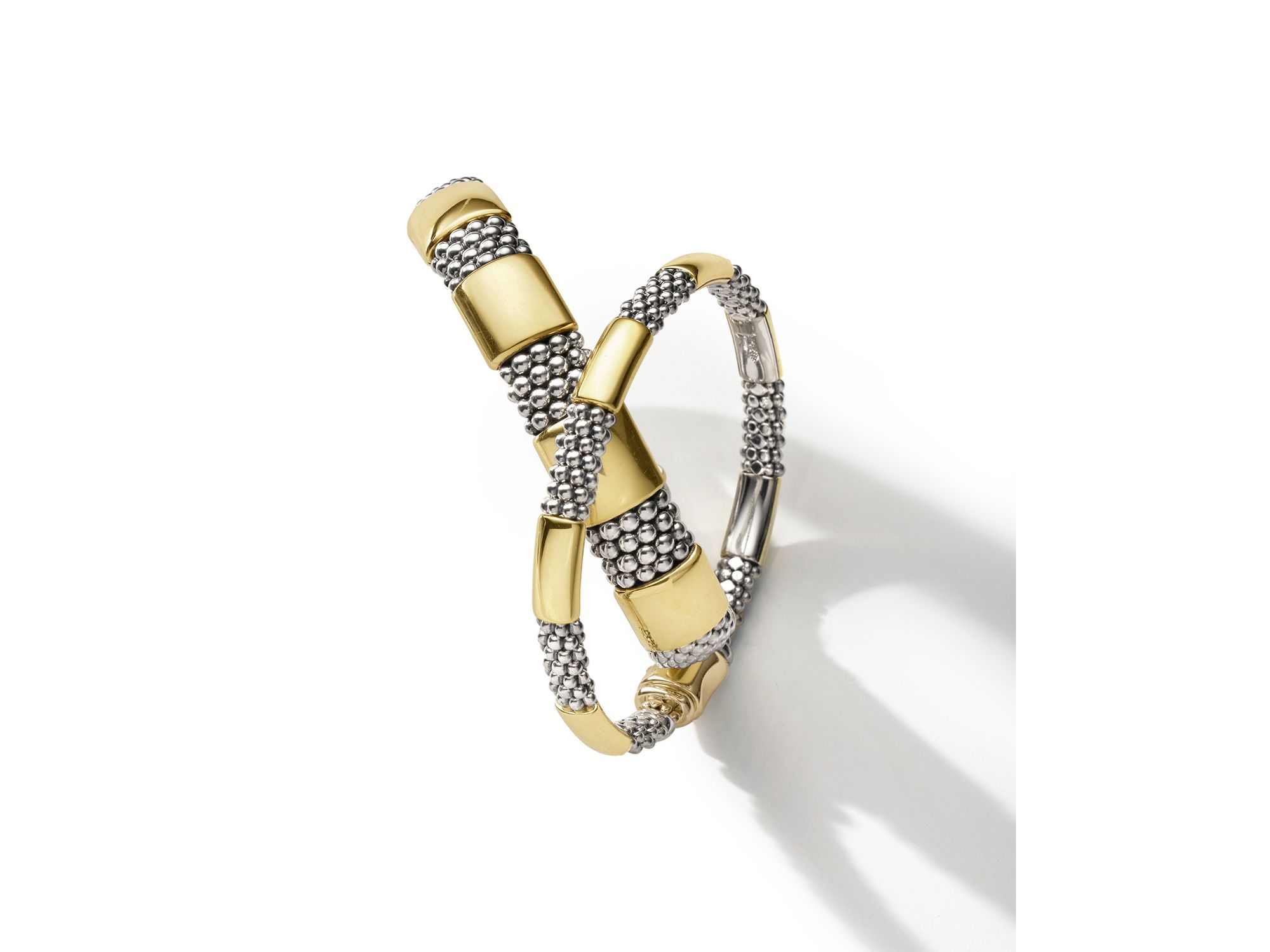 18K Yellow Gold & Sterling Silver High Bar Station Bangle Bracelet — Image 6