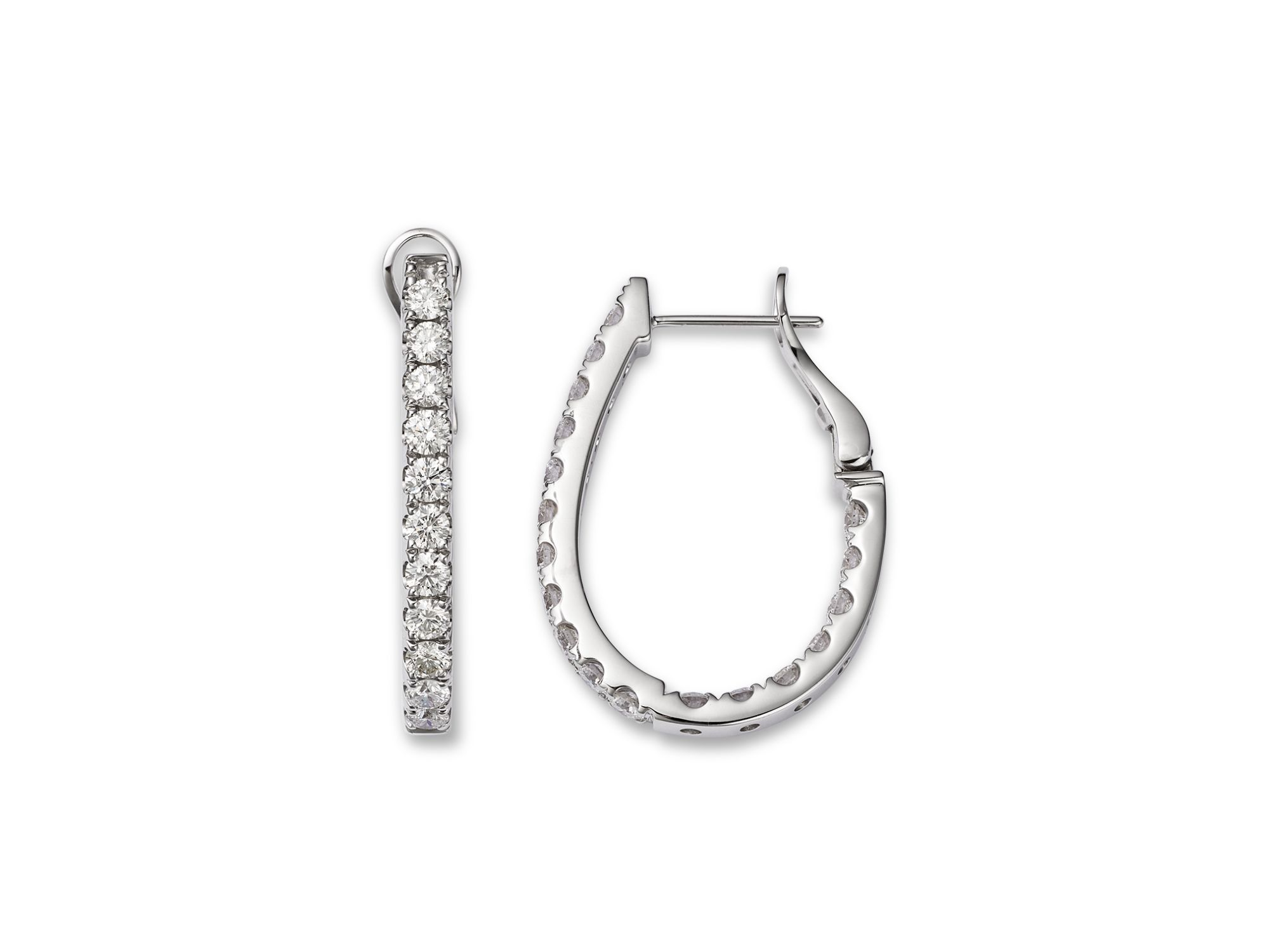 Diamond Inside Out Oval Hoop Earrings in 14K White Gold, 2.25 tcw — Image 3