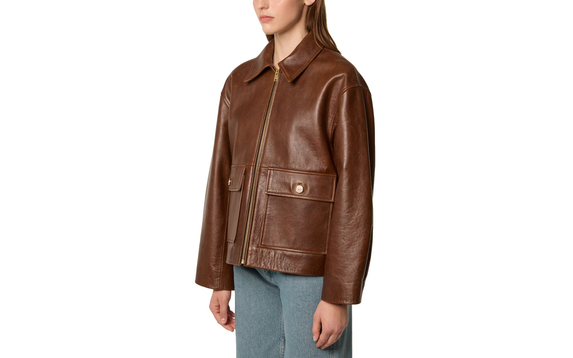 Leather Jacket with Storm Flap — Image 3