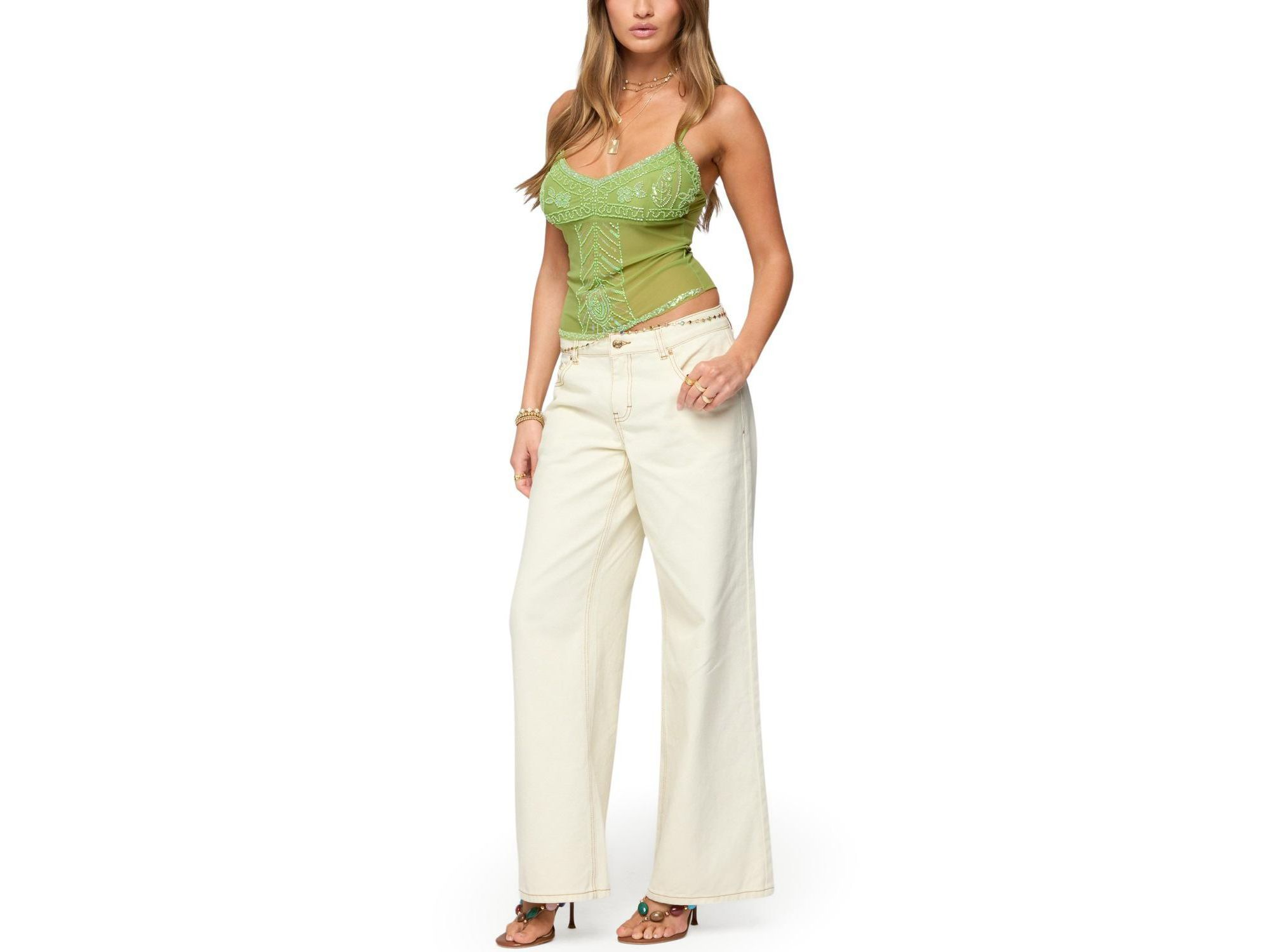 Azelia Beaded Sheer Chiffon Top — Image 3
