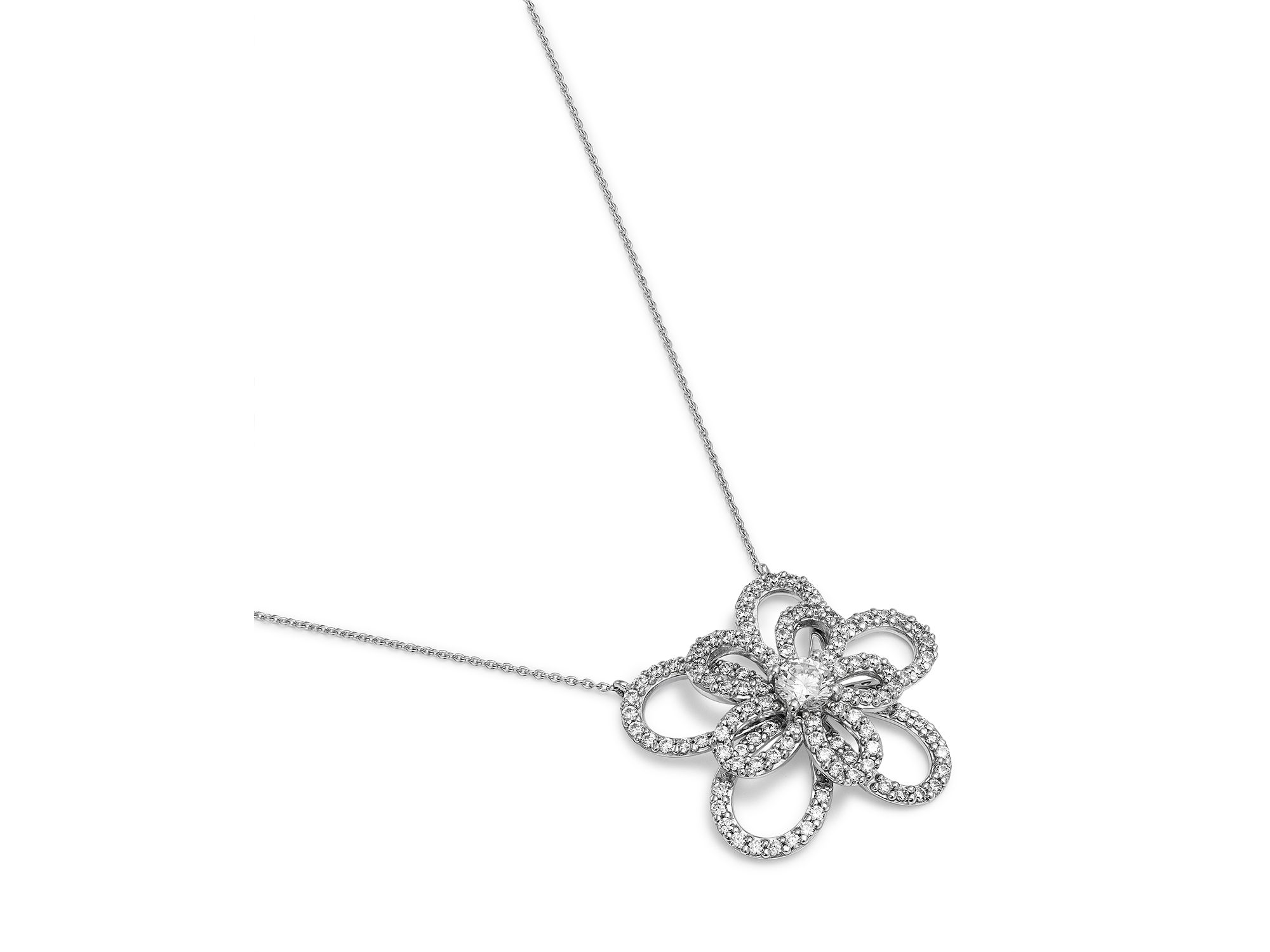 Diamond Micropavé Flower Pendant Necklace in 14K White Gold, 1.0 tcw — Image 3