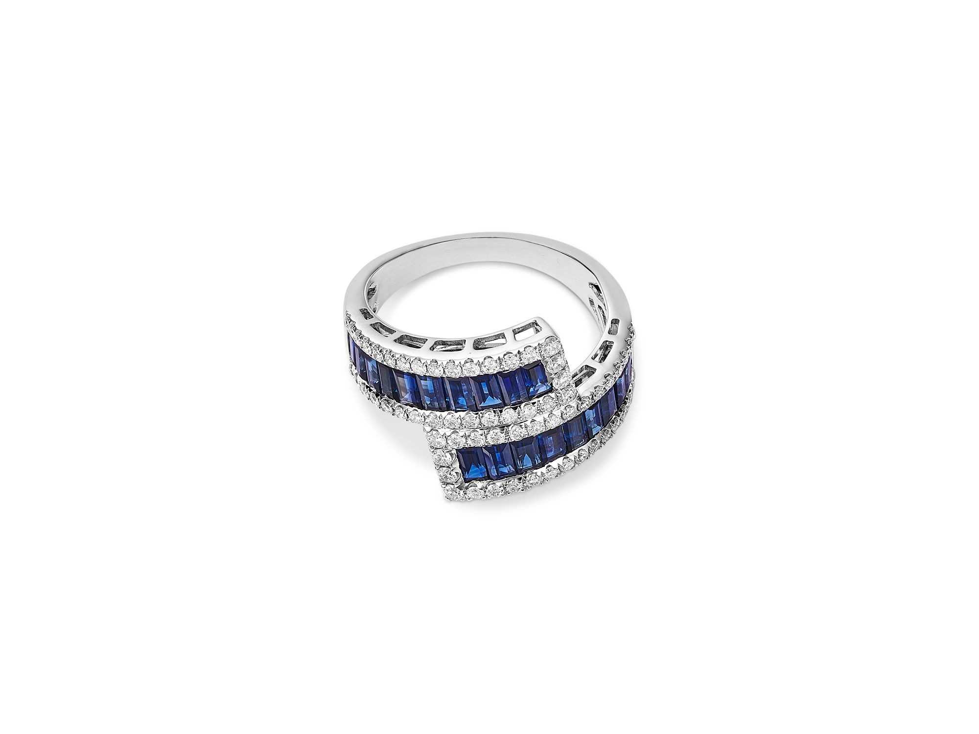 Sapphire & Diamond Bypass Ring in 14K White Gold — Image 3