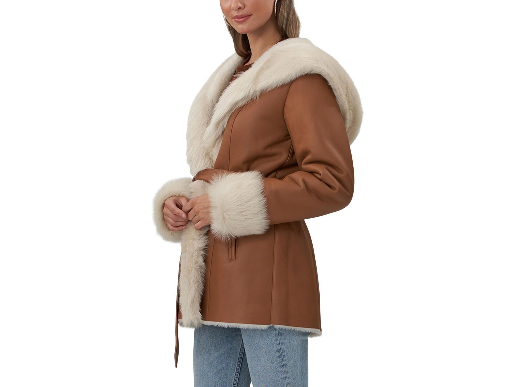 Hooded Shearling Lamb Jacket — Image 4