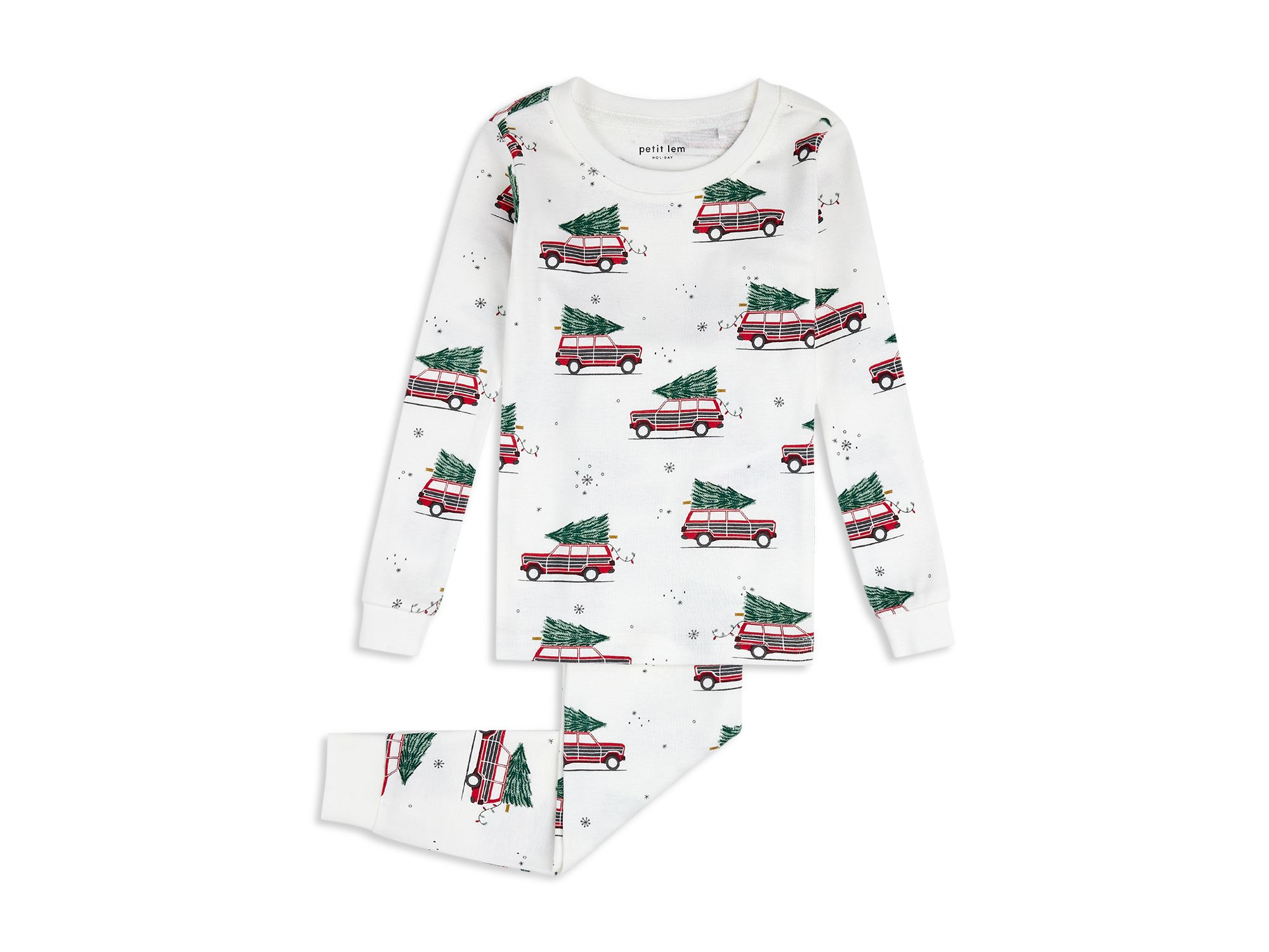 Unisex Festive Cars Print Pajama Set - Little Kid - Image 1