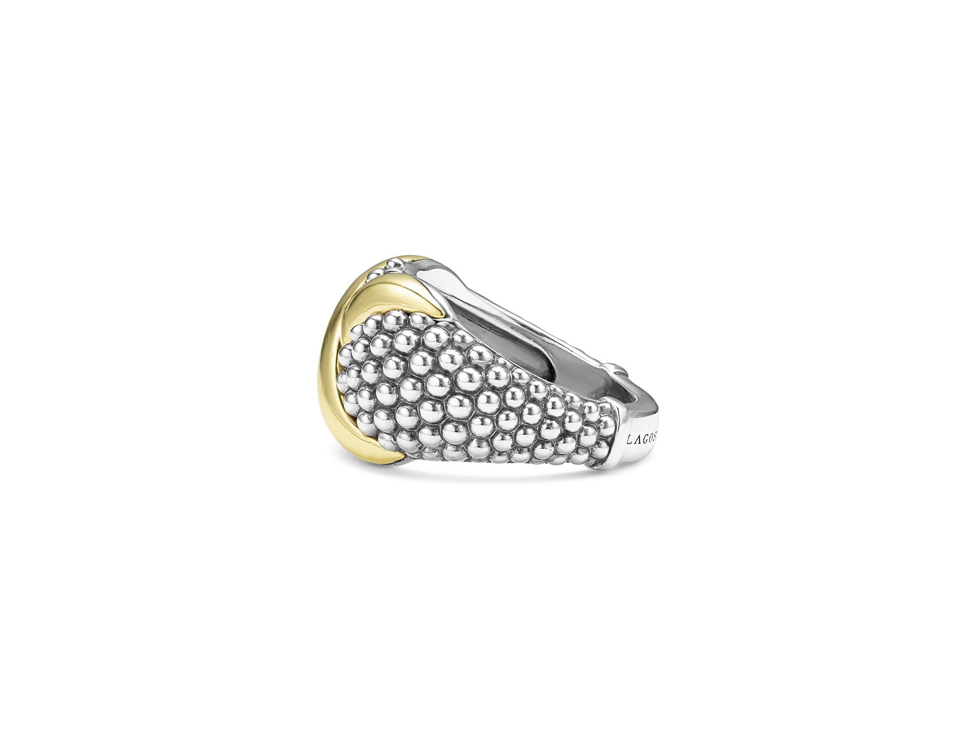 18K Yellow Gold & Sterling Silver Embrace X Dome Caviar Bead Statement Ring — Image 4