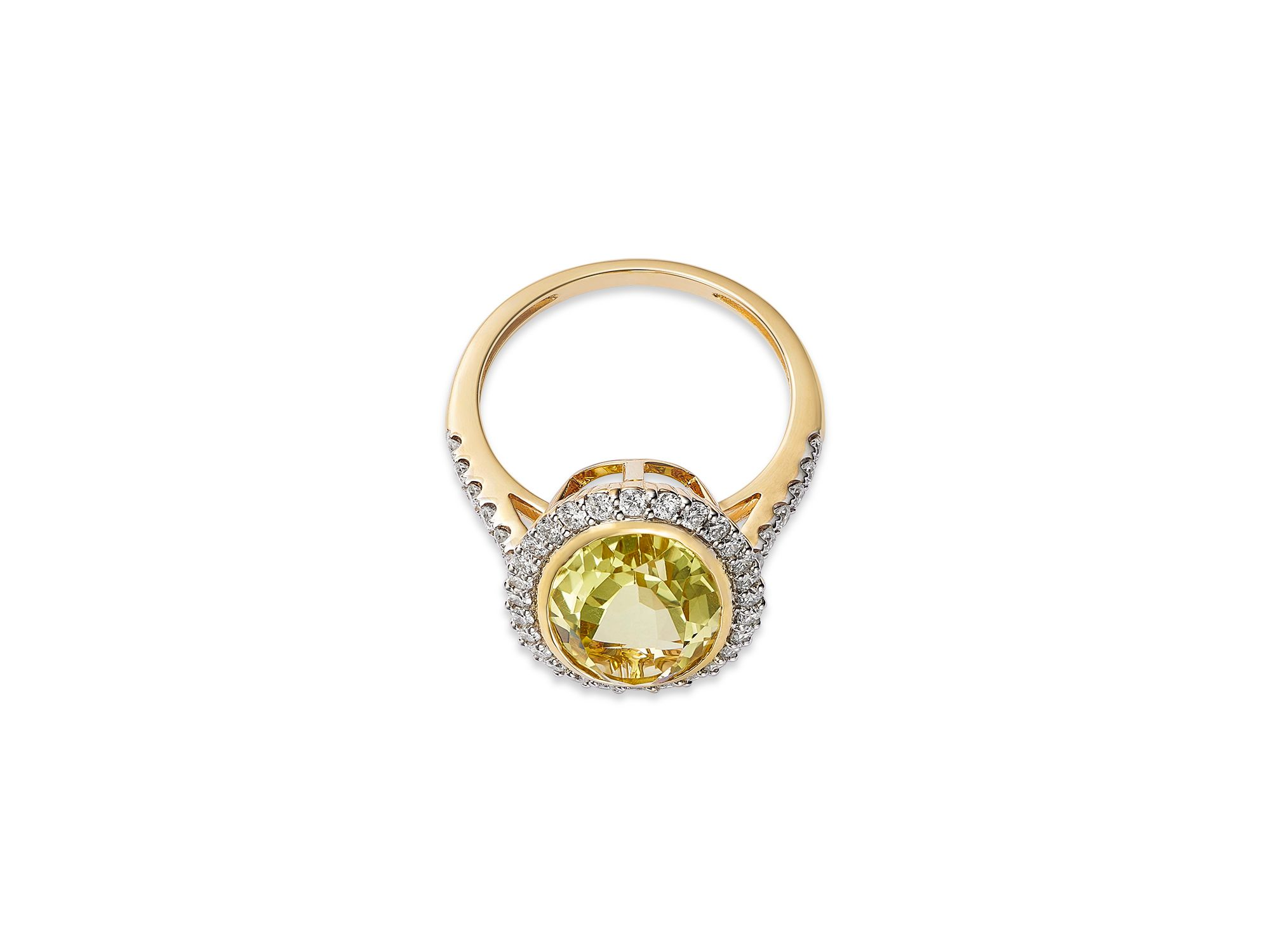 Lemon Quartz & Diamond Halo Ring in 14K Yellow Gold — Image 3