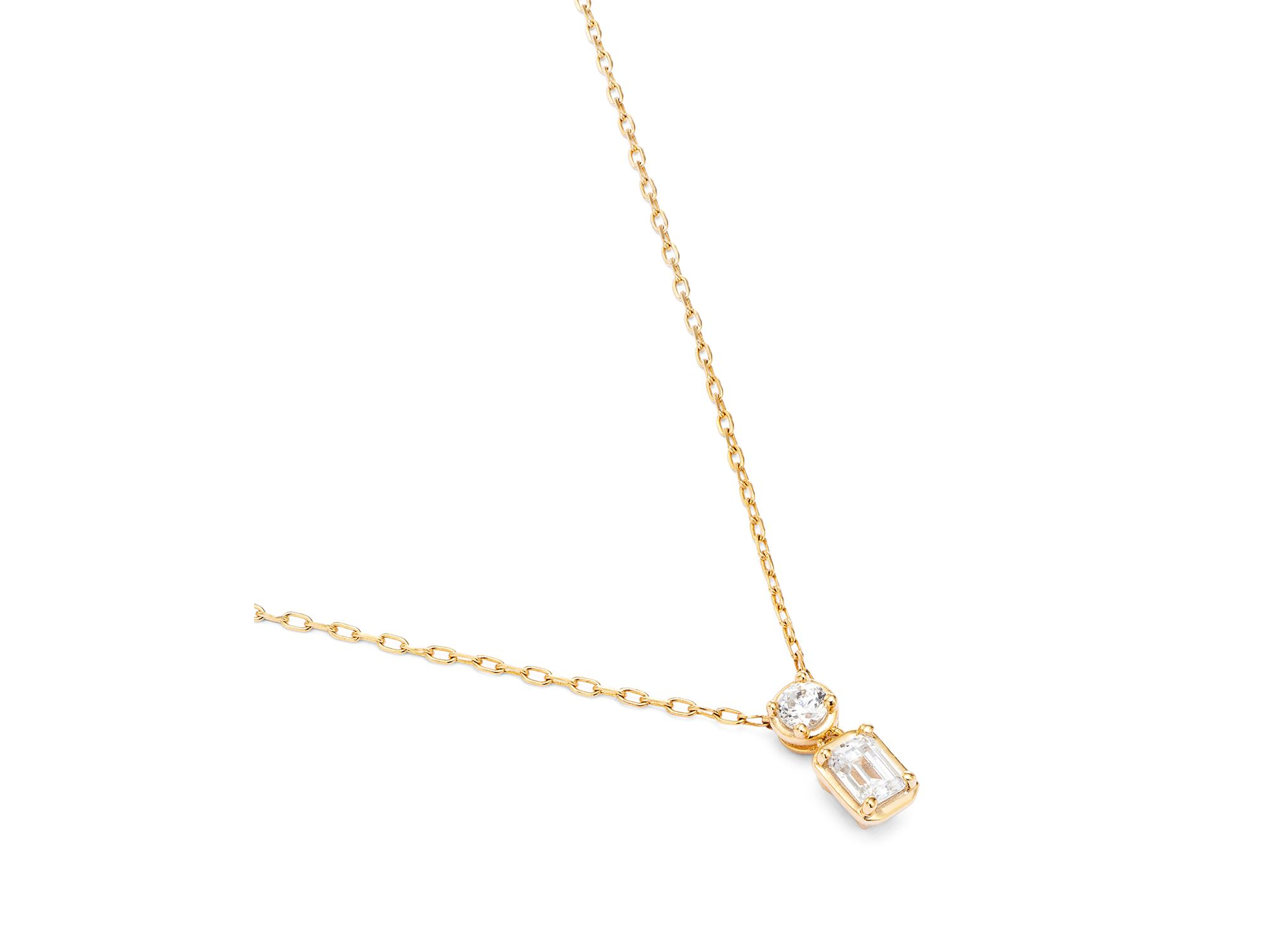 Diamond Round & Emerald Cut Pendant Necklace in 14K Yellow Gold, 0.33 tcw — Image 3