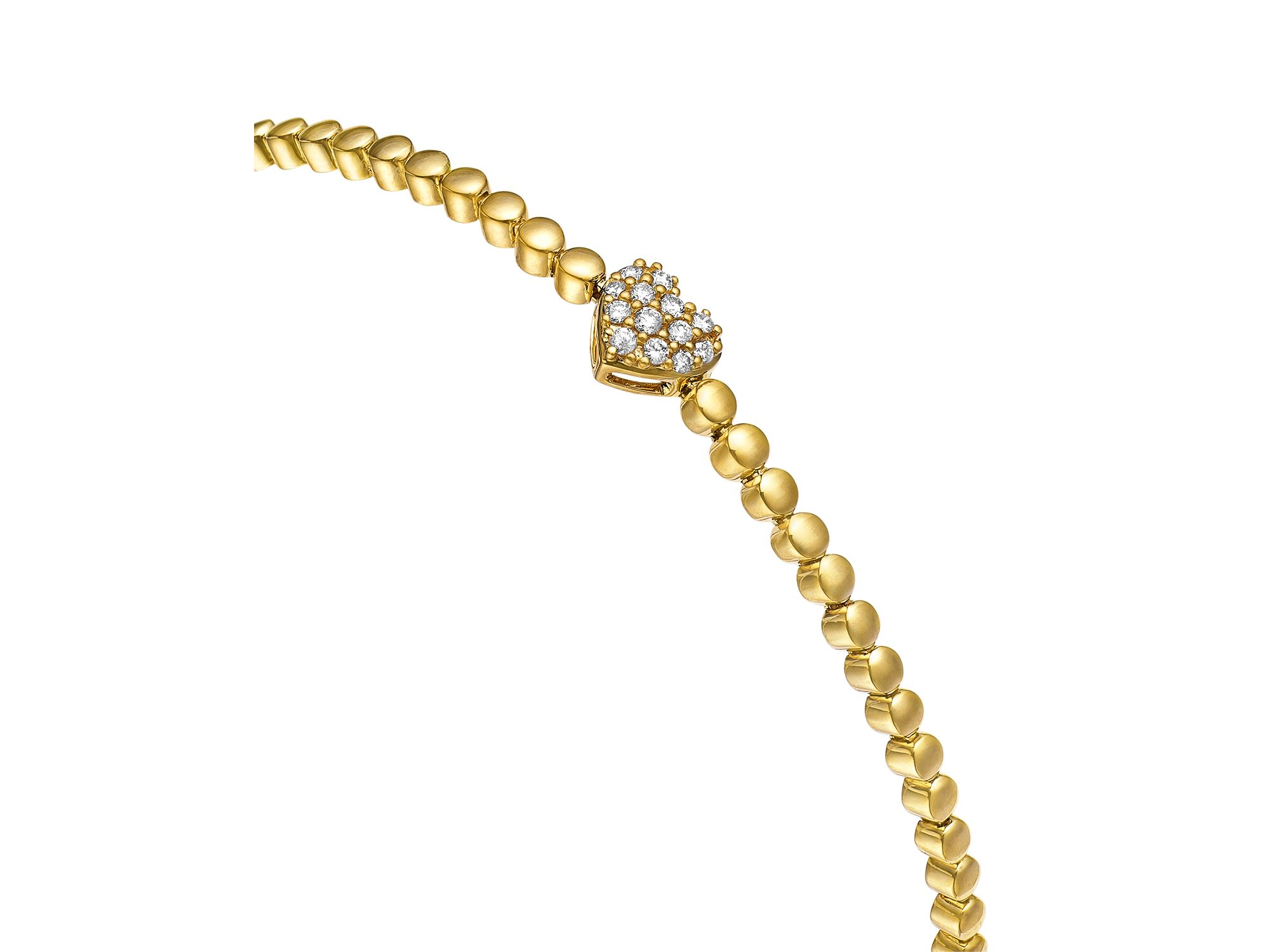 Diamond Heart Beaded Bracelet in 14K Yellow Gold, 0.10 tcw — Image 3