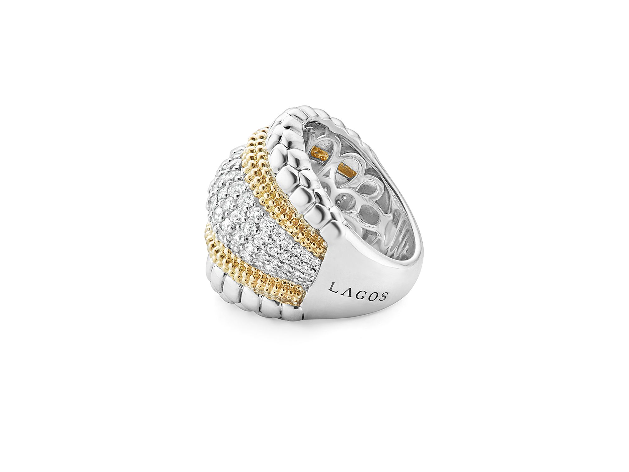 18K Gold and Sterling Silver Diamond Lux Large Ring — Image 4