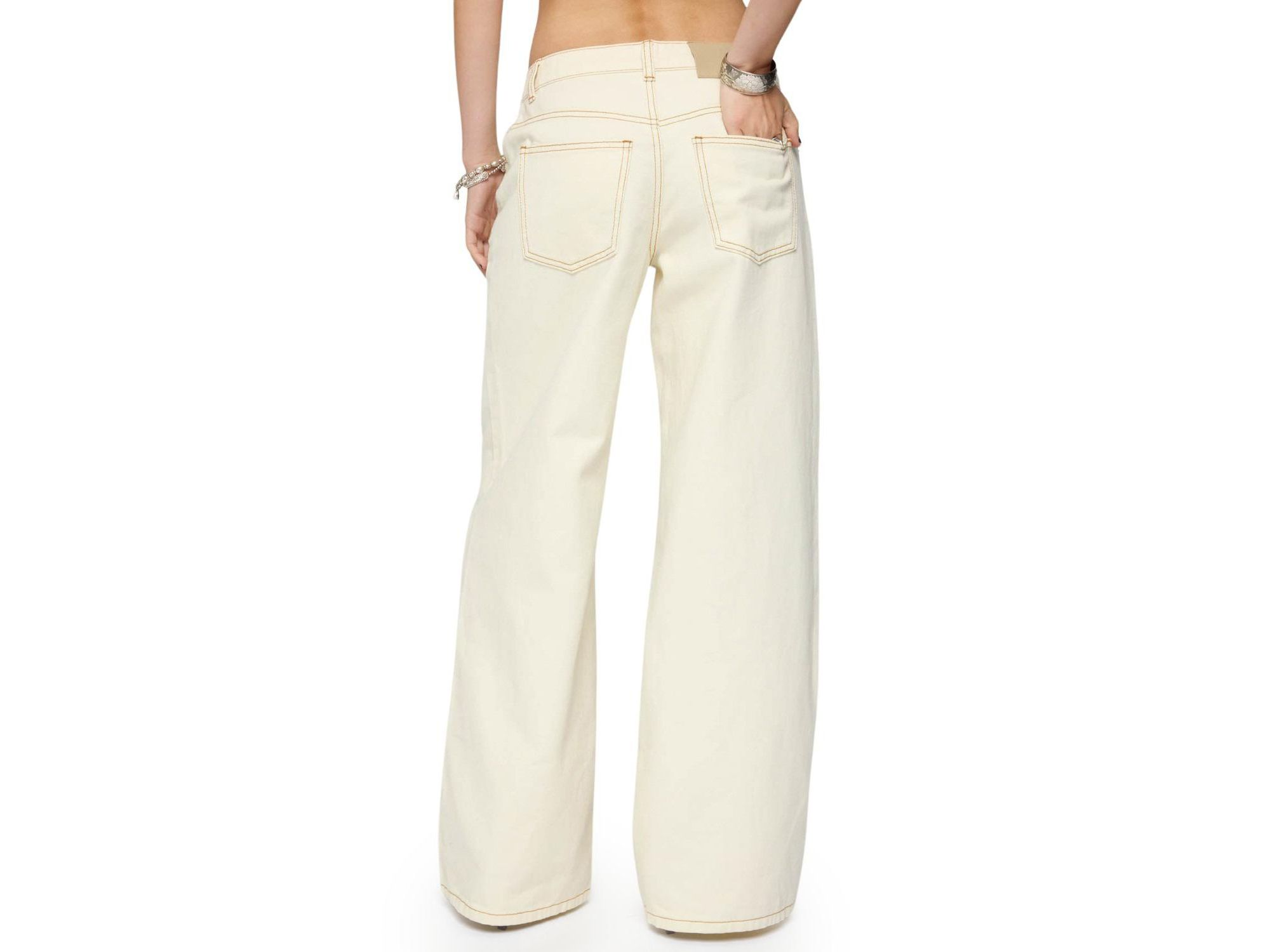 Contrast Stitch Low Rise Wide Leg Colored Wash Jeans — Image 3