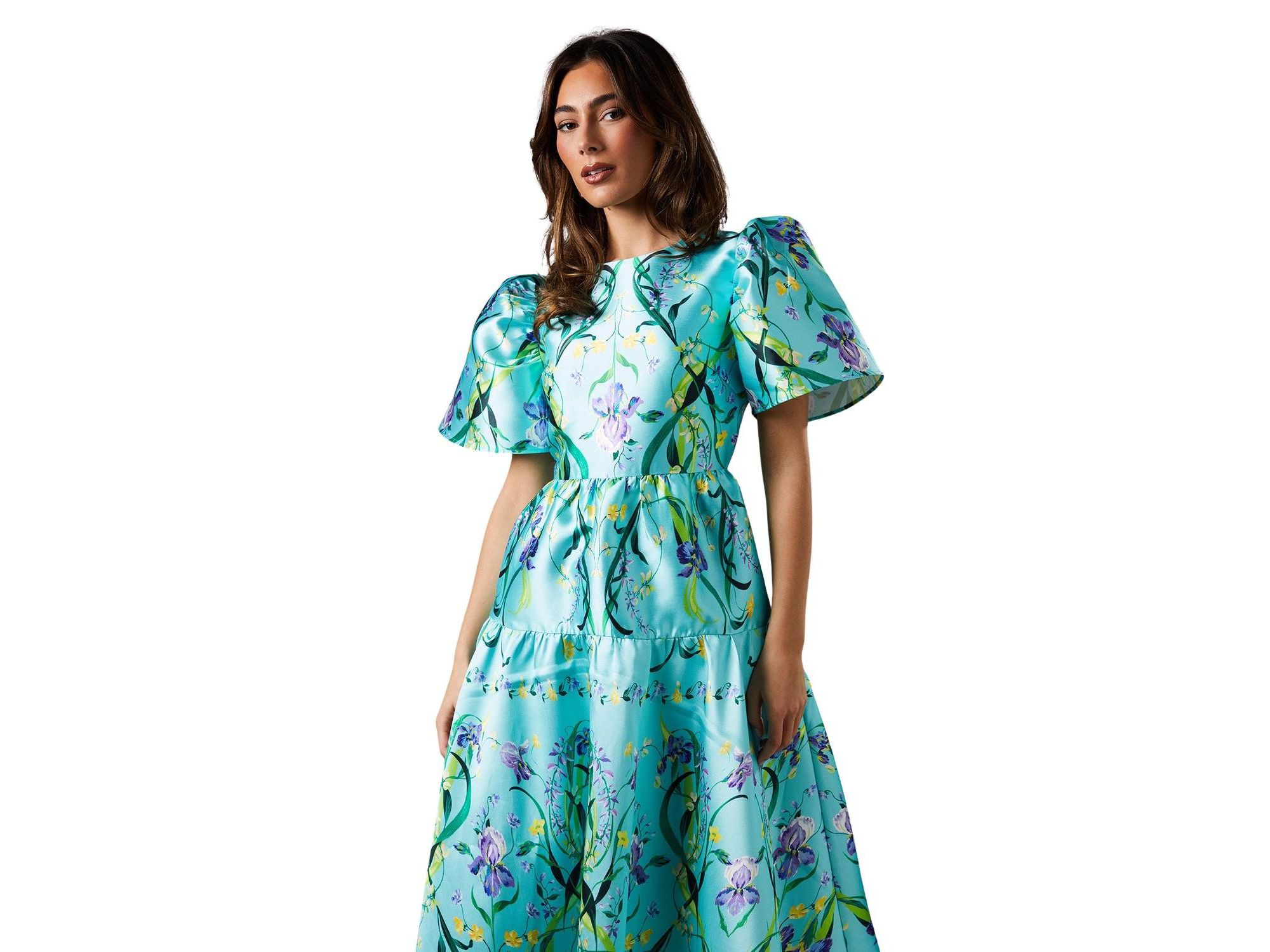 Twill Puff Sleeve Printed Midi Dress — Image 3