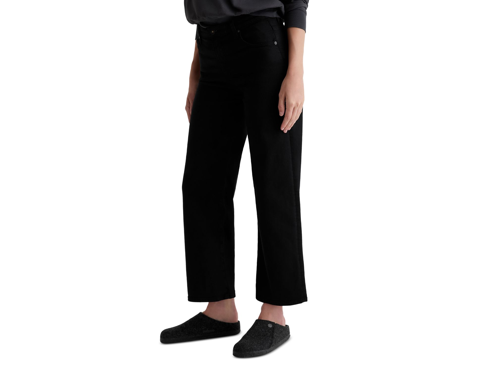 Saige Mid Rise Wide Leg Cropped Jeans in Super Black — Image 7