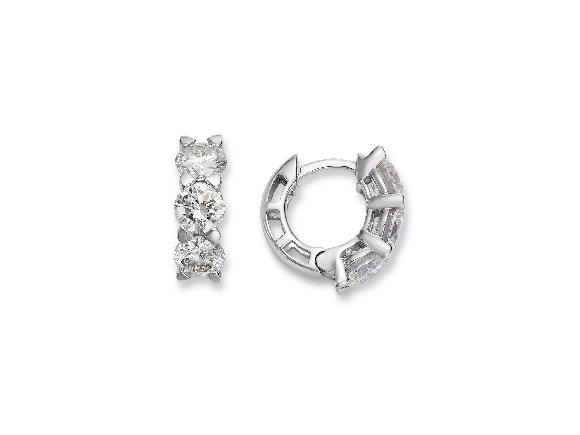 Certified Lab Grown Diamond Huggie Hoop Earrings in 18K White Gold, 3.0 tcw — Image 3