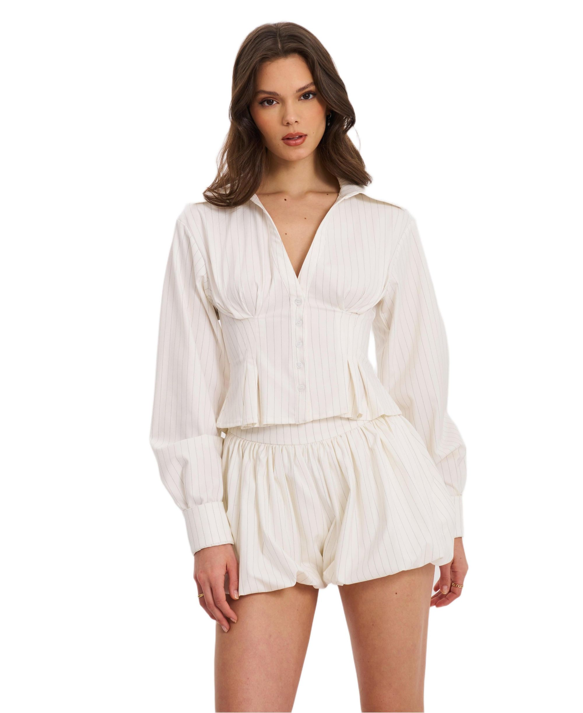 Sylvie Pinstripe Bubble Shorts — Image 3