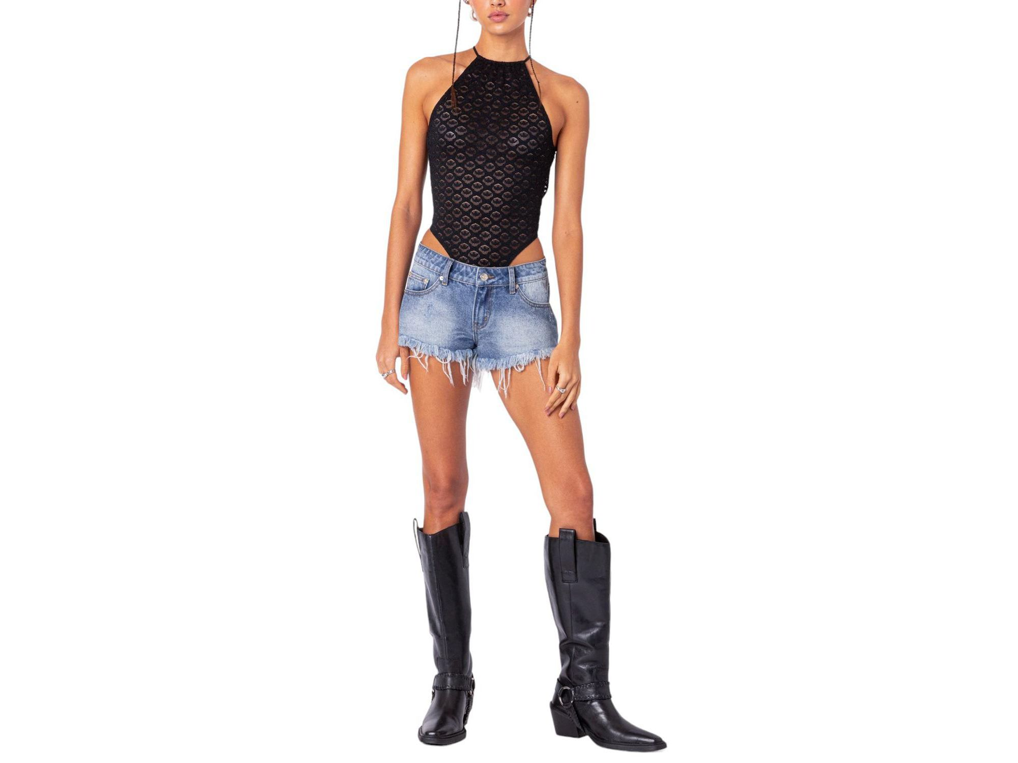 Sheer Lace Open Back Bodysuit — Image 4