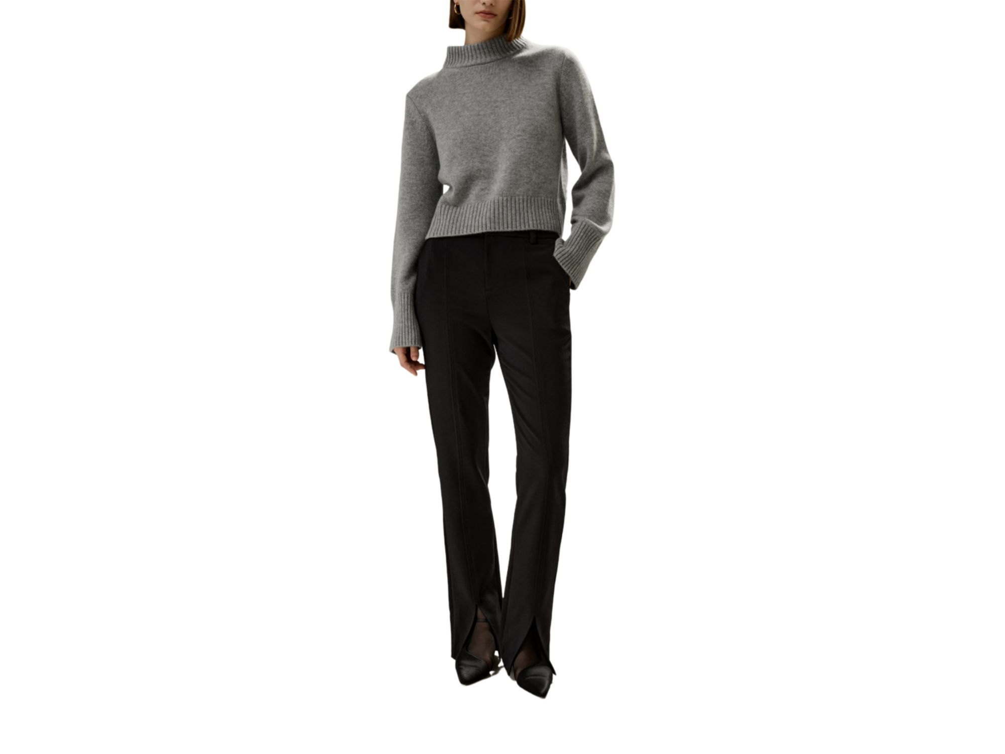 Ribbed Collar and Hemline Wool Cashmere Sweater — Image 3
