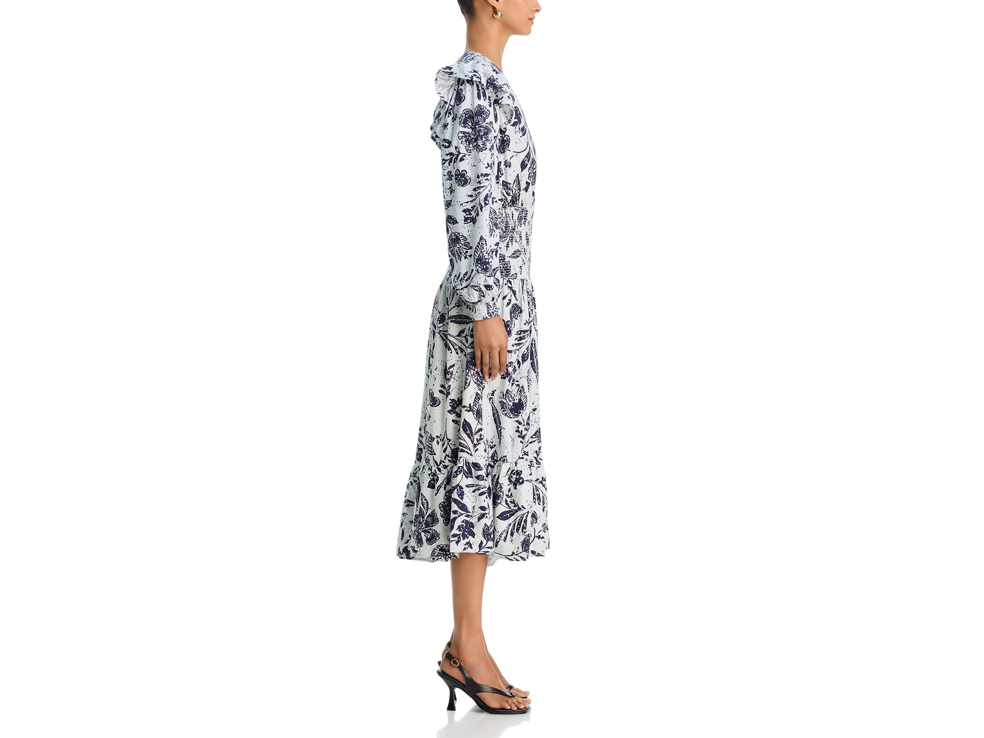 Long Sleeve V Neck Smocked Waist Midi Dress - Exclusive — Image 5