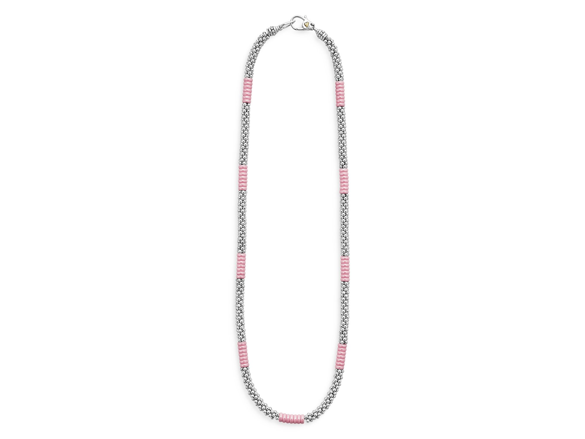 Sterling Silver Pink Caviar Pink Ceramic Bead Station Necklaces — Image 4