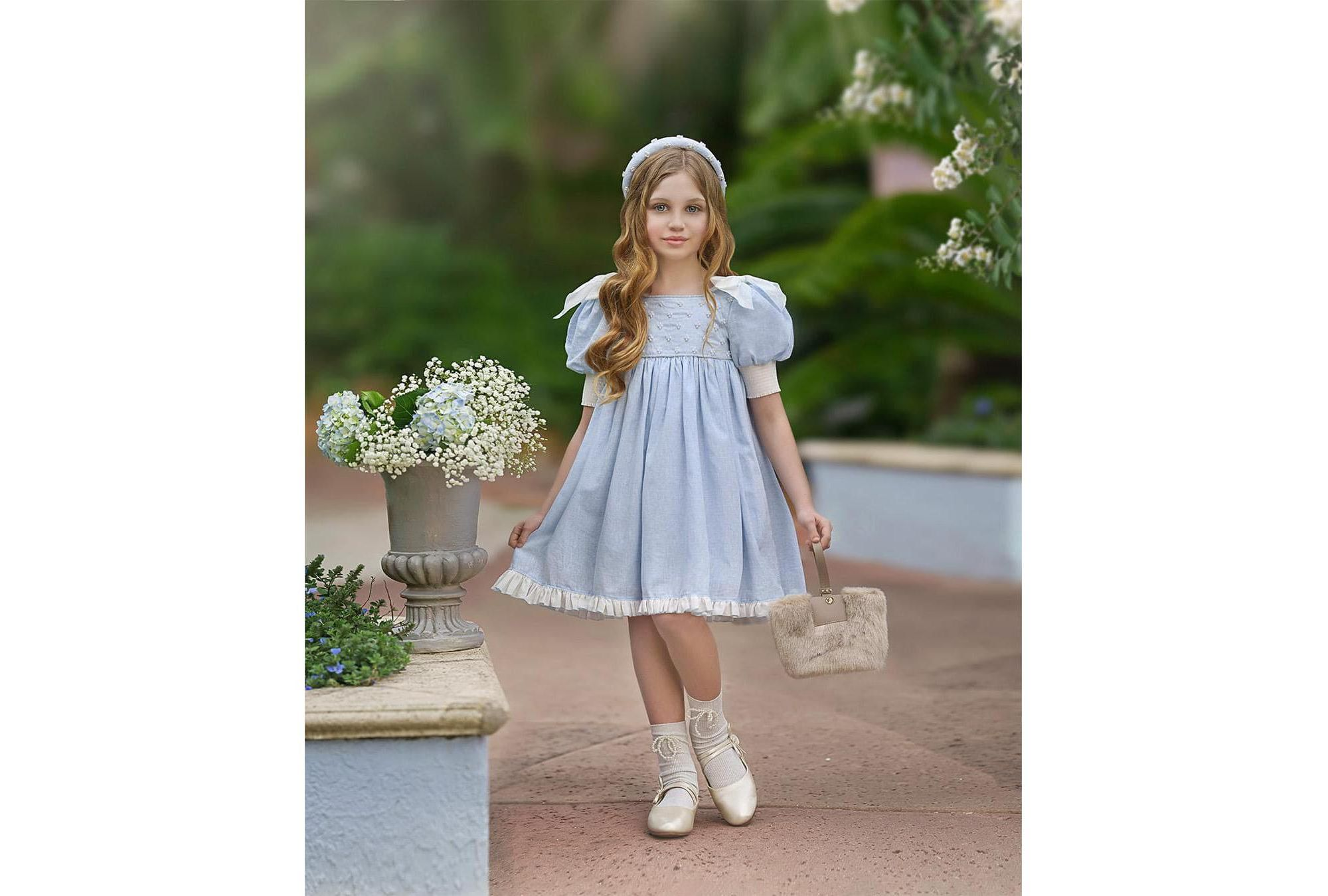 Girls' Charlotte Baby Blue Linen Dress- Baby, Little Kid, Big Kid — Image 3